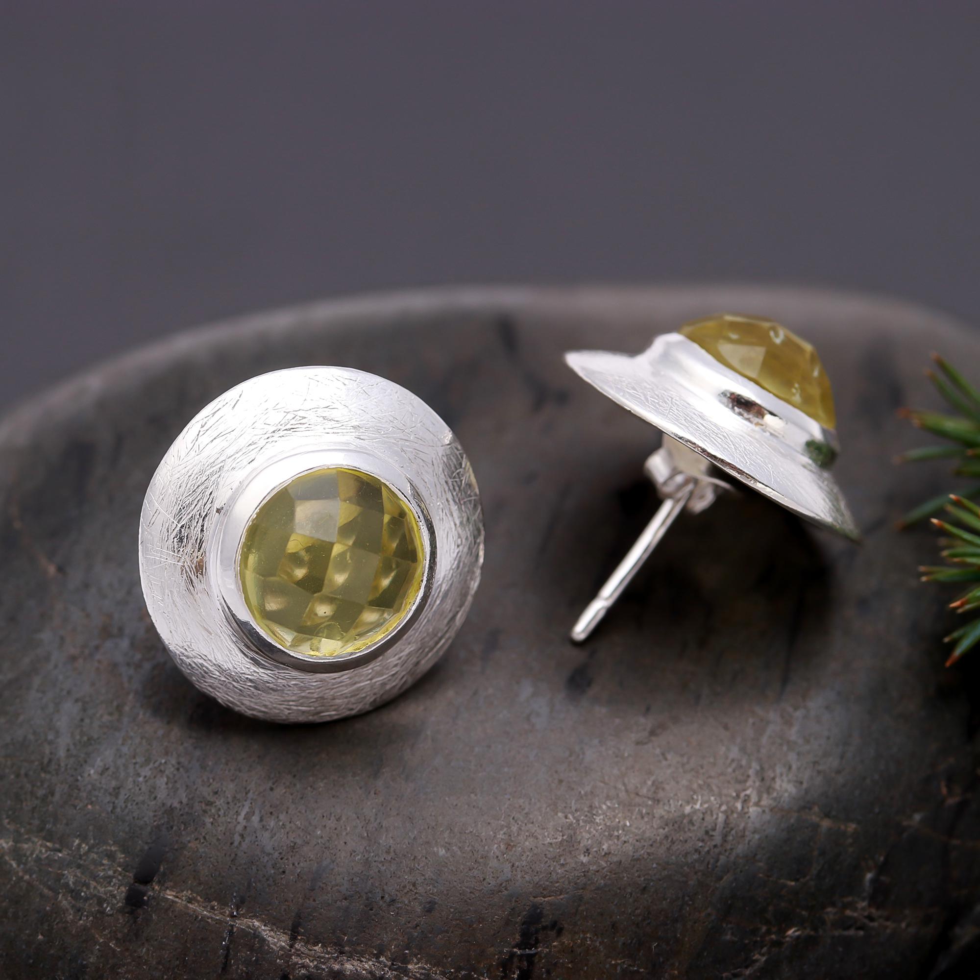 925 Silver Faceted Quartz Stud Earrings