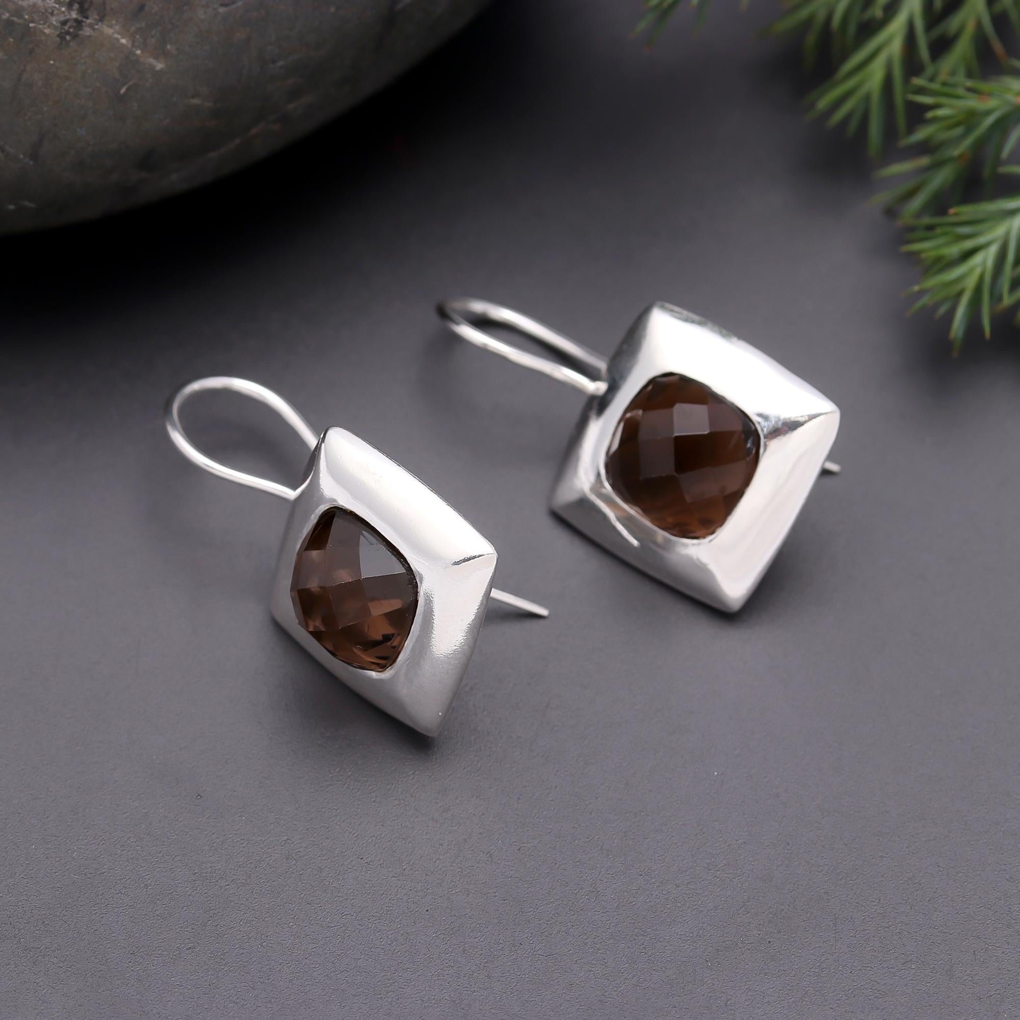 925 Silver Smoky Quartz Dangle Earrings