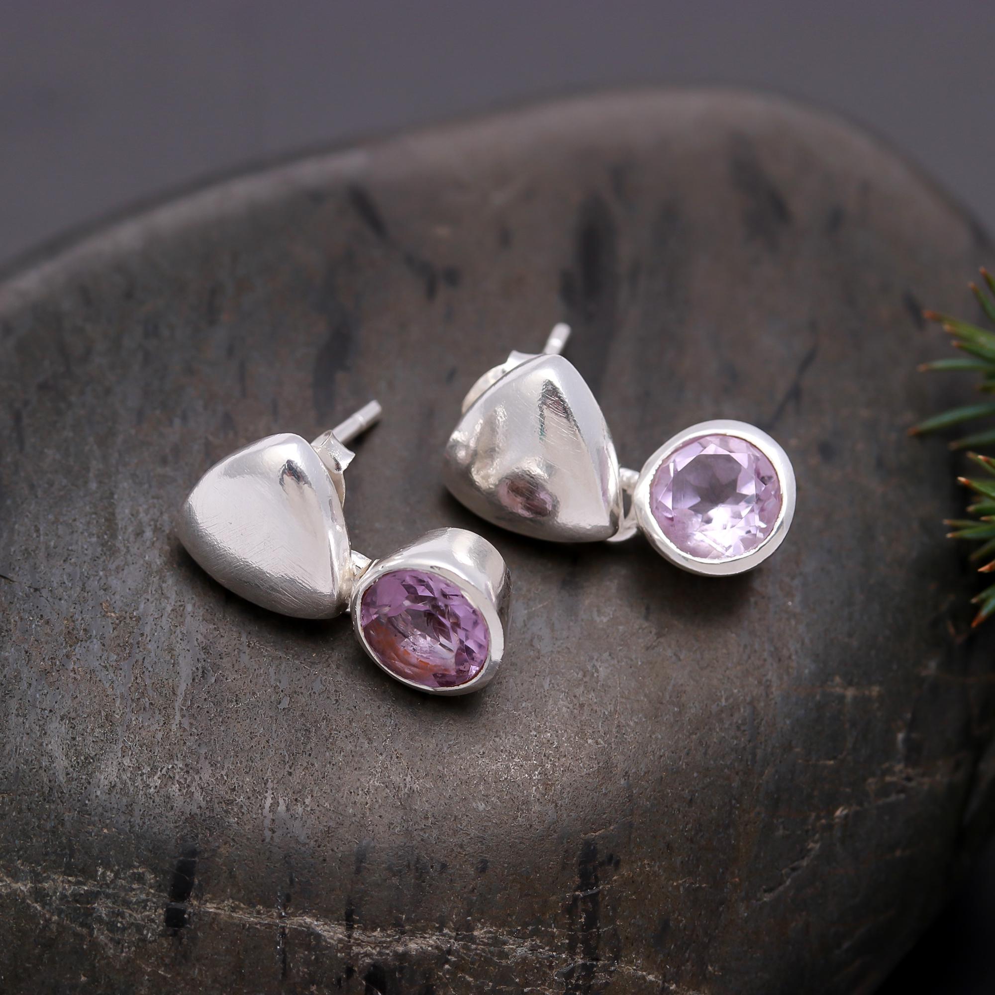 925 Silver Triangle Top Amethyst Drop Earrings