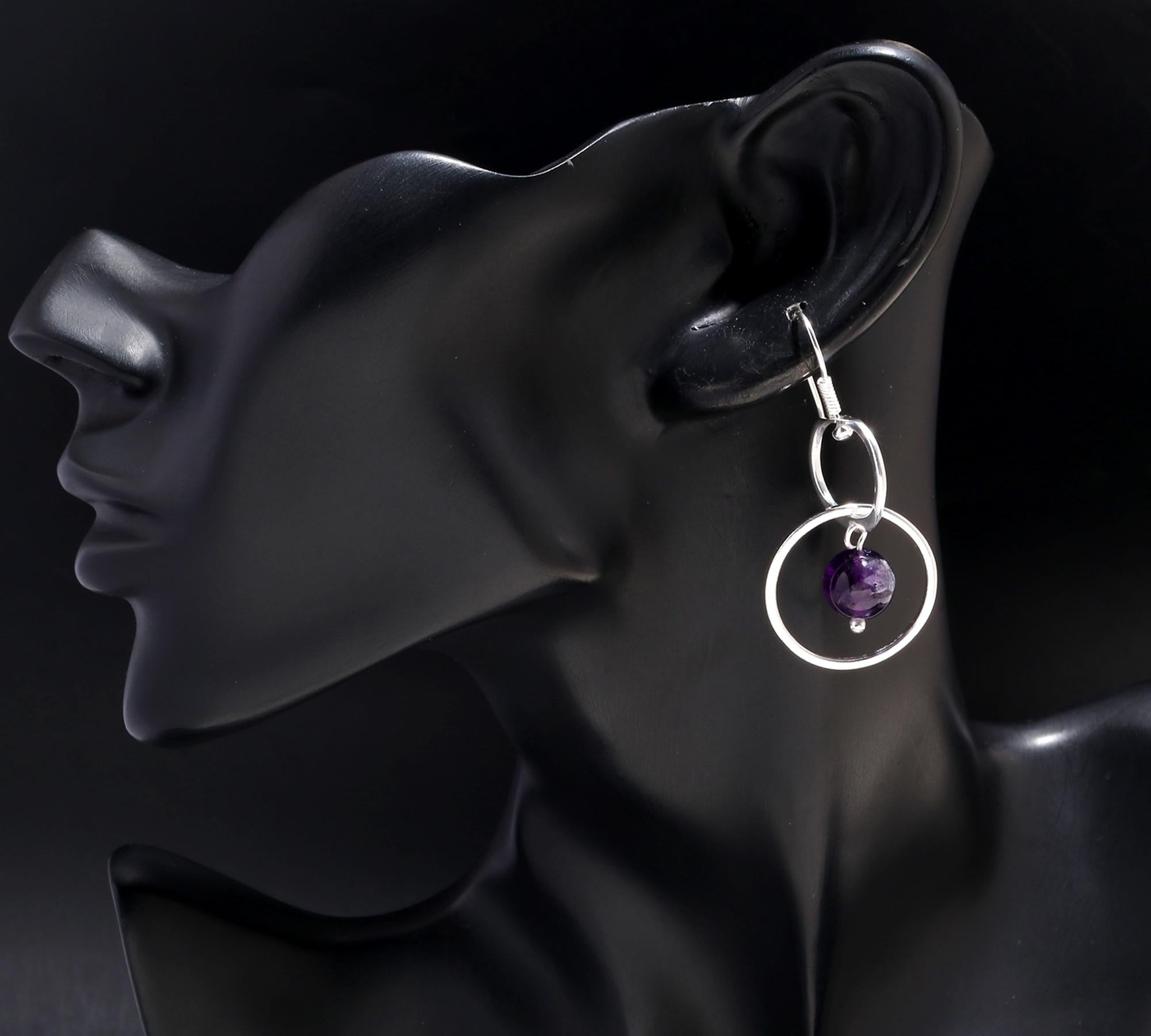 925 Silver Amethyst Bead Double Hoop Dangle Earrings