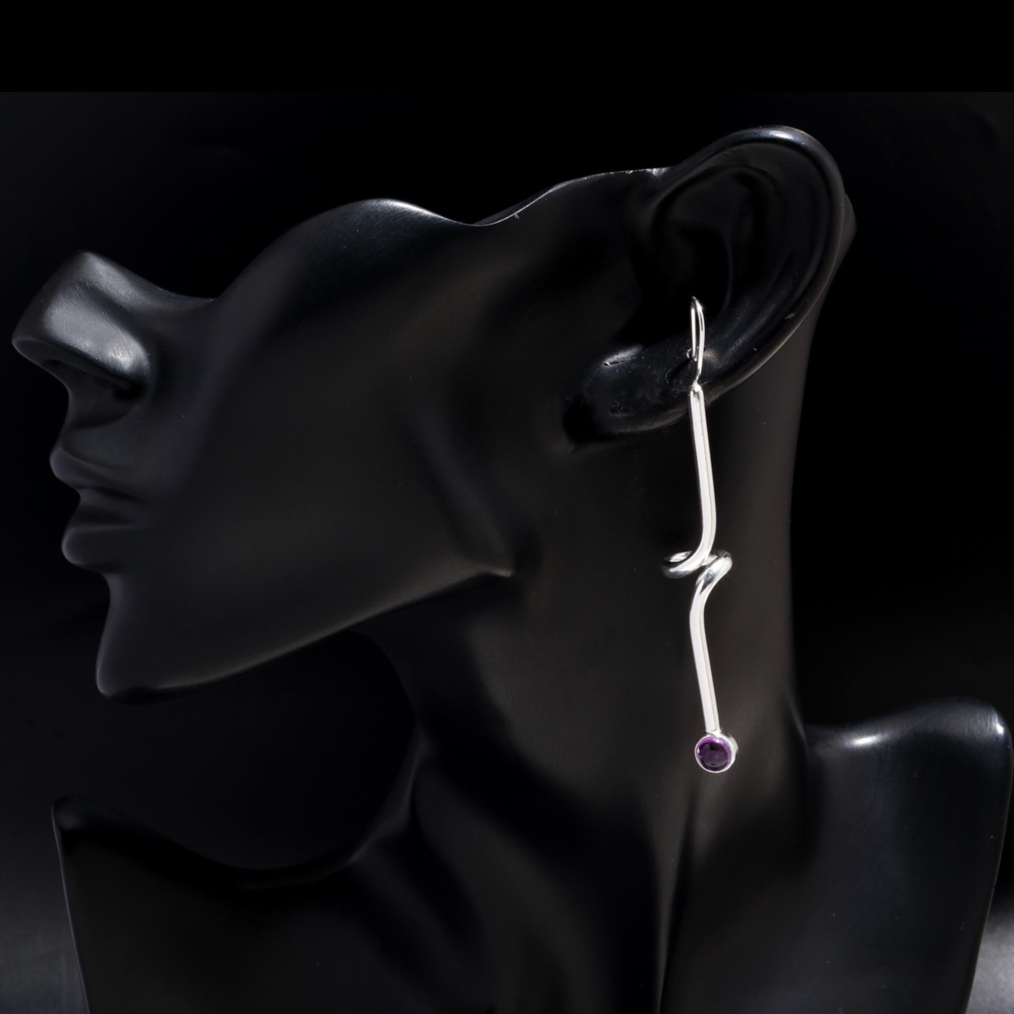 925 Silver Long Drop Amethyst Dangle Earrings