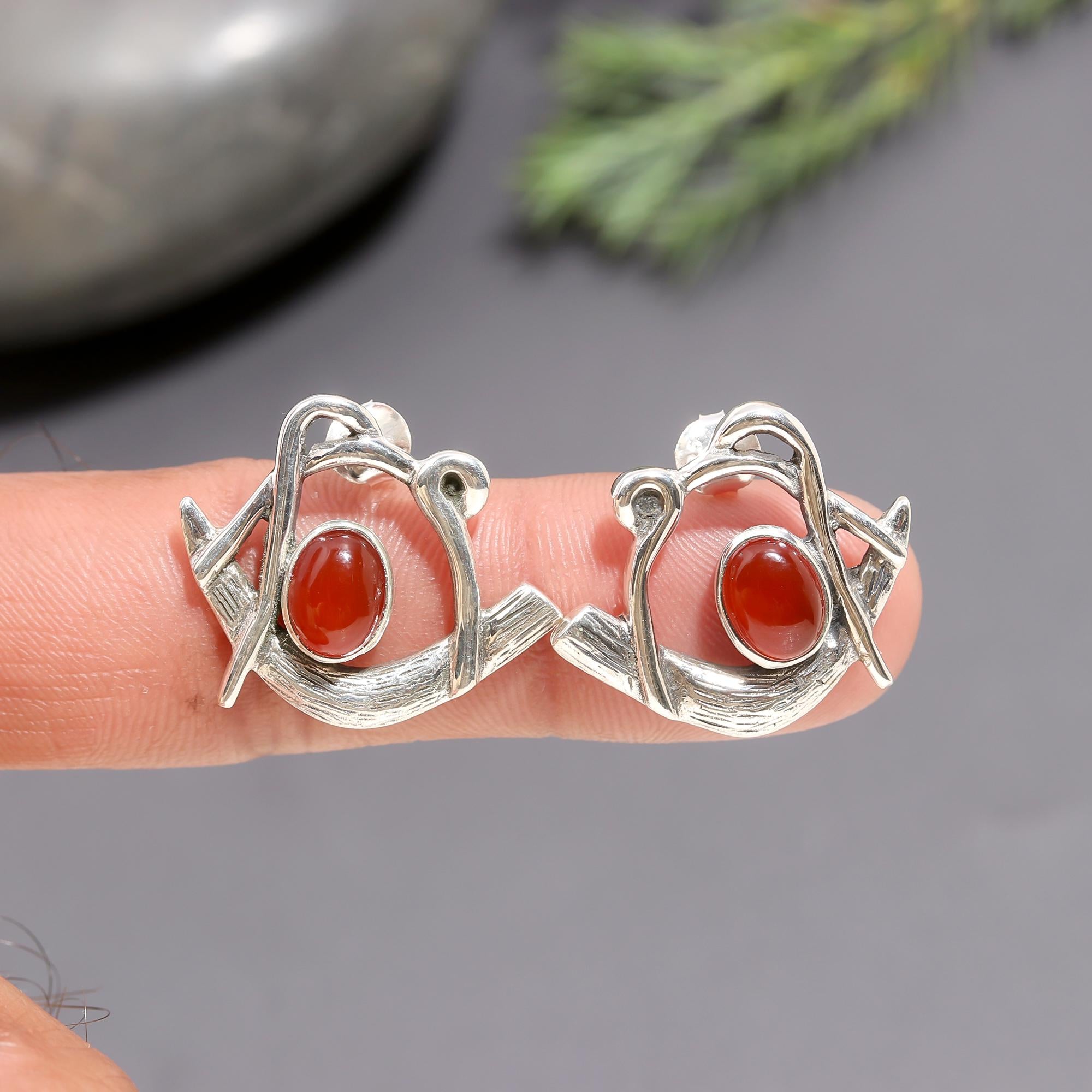 925 Silver Carnelian Stud Earrings