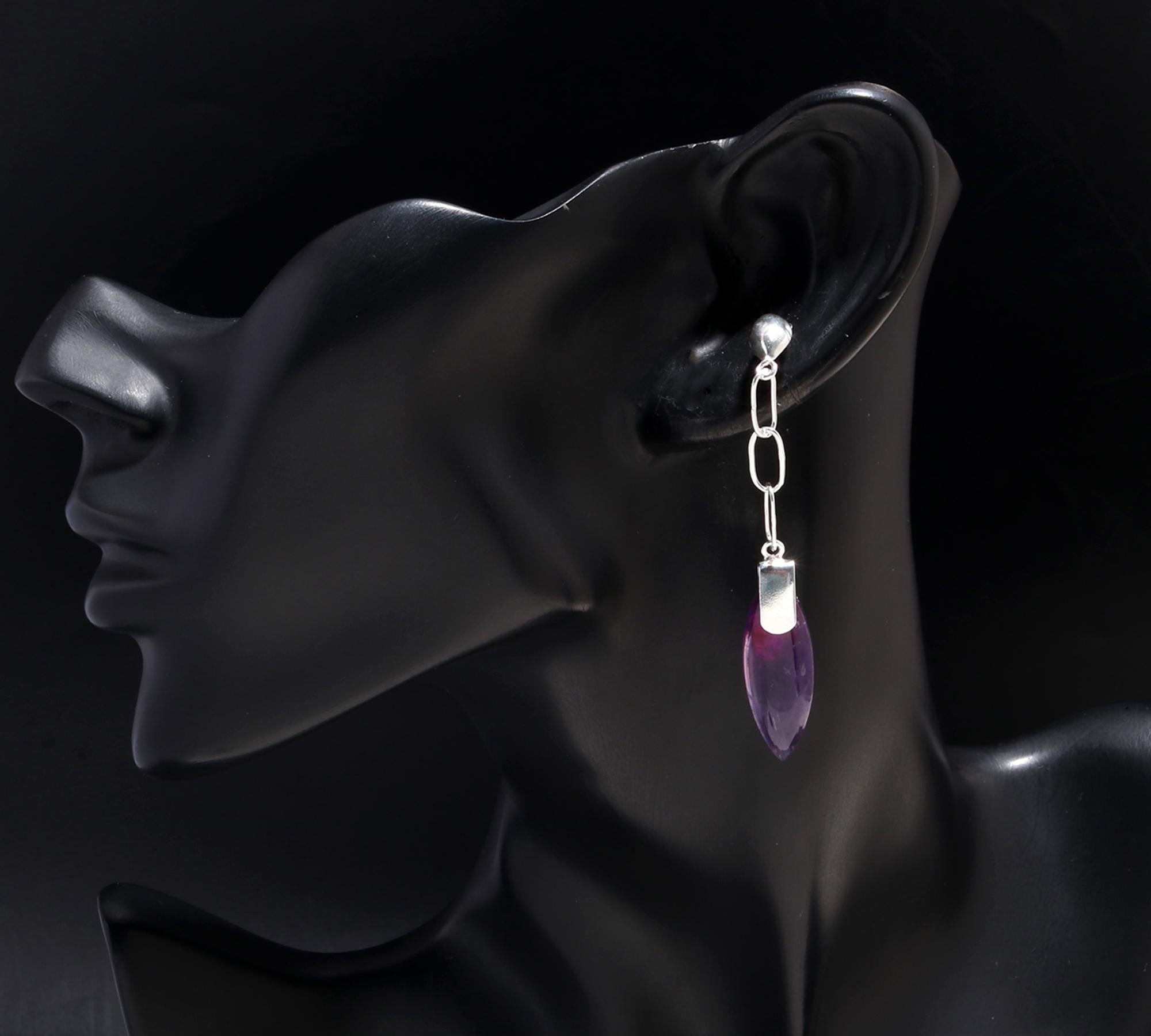 925 Silver Long Chain Amethyst Drop Earrings