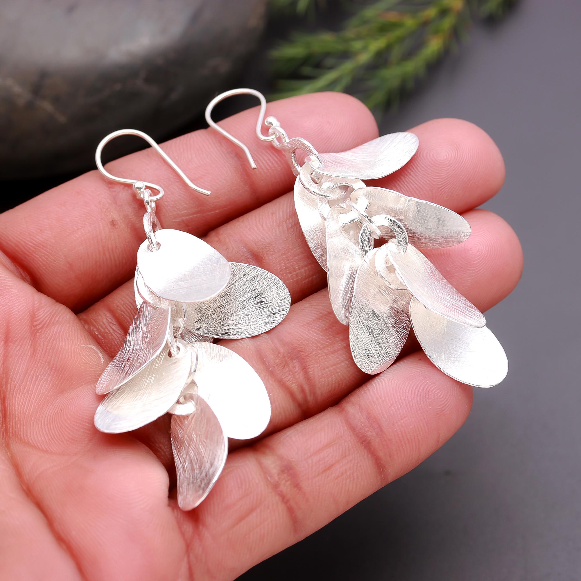 925 Silver Layered Leaf Dangle Earrings