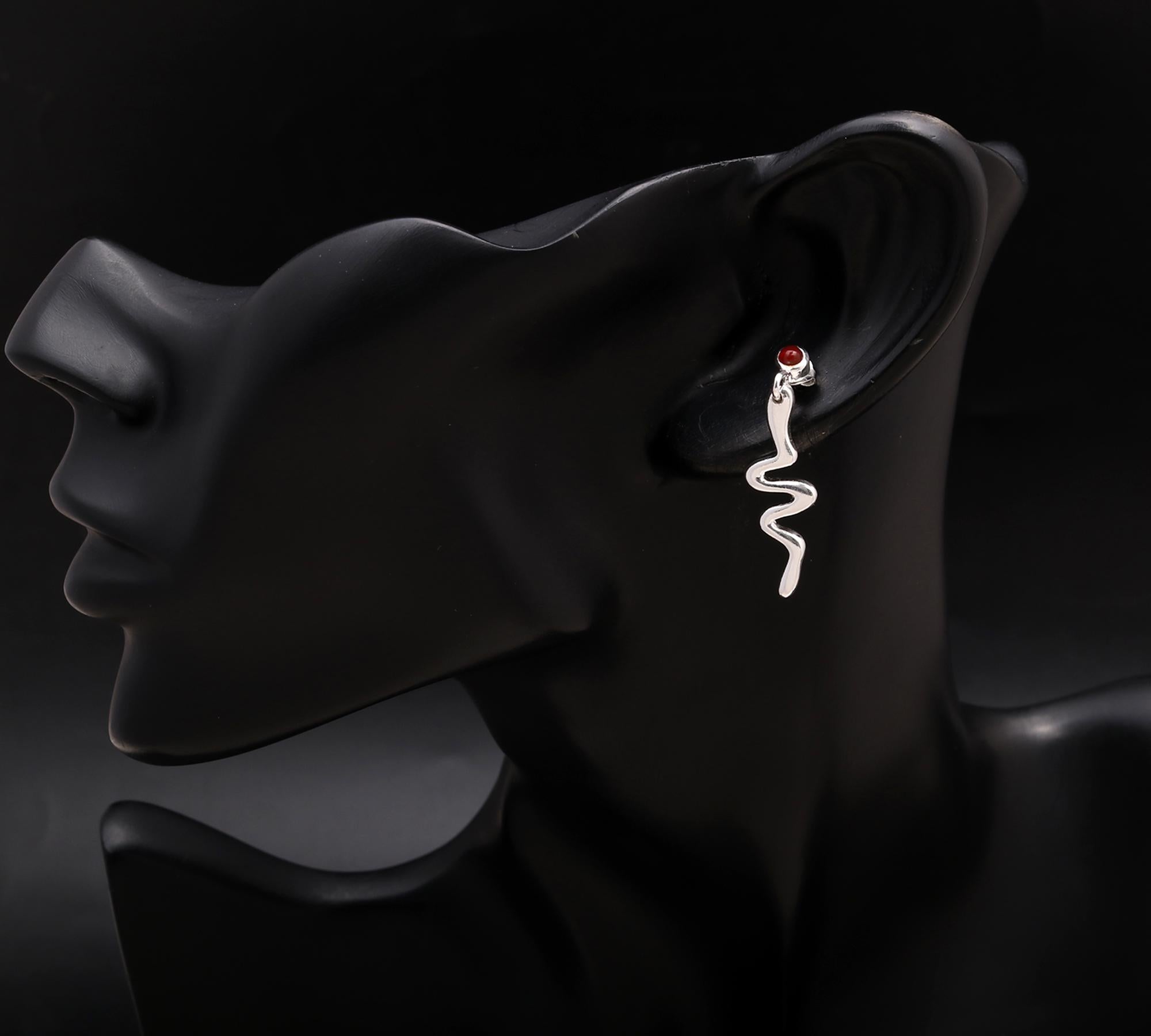925 Silver Red Carnelian Wavy Drop Earrings