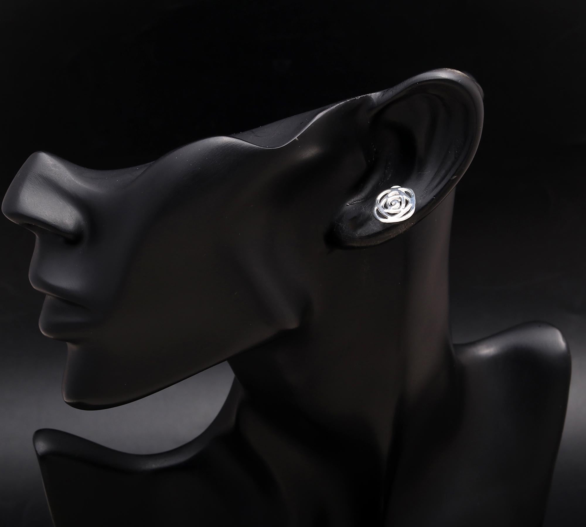 925 Silver Open Rose Stud Earrings