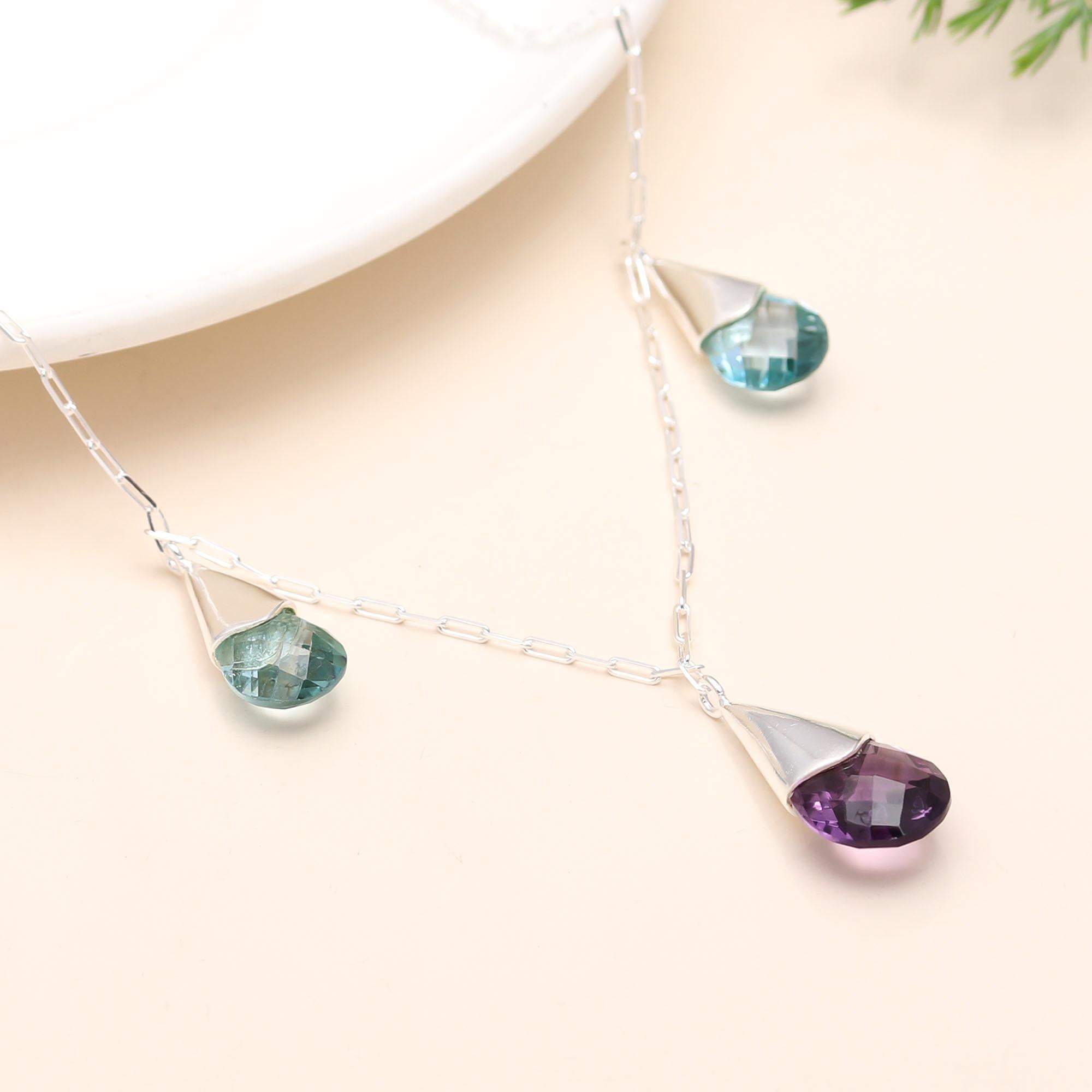 925 Silver Amethyst and Blue Topaz Necklace