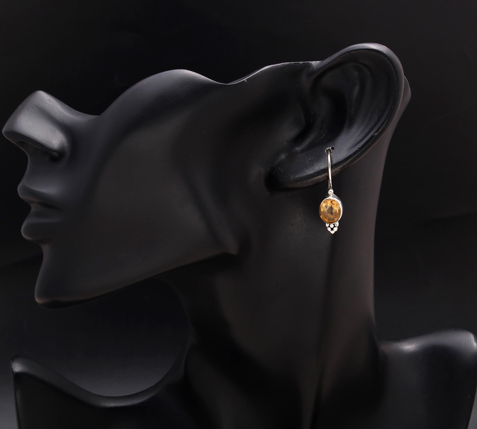 925 Silver Oval Citrine Dangle Earrings