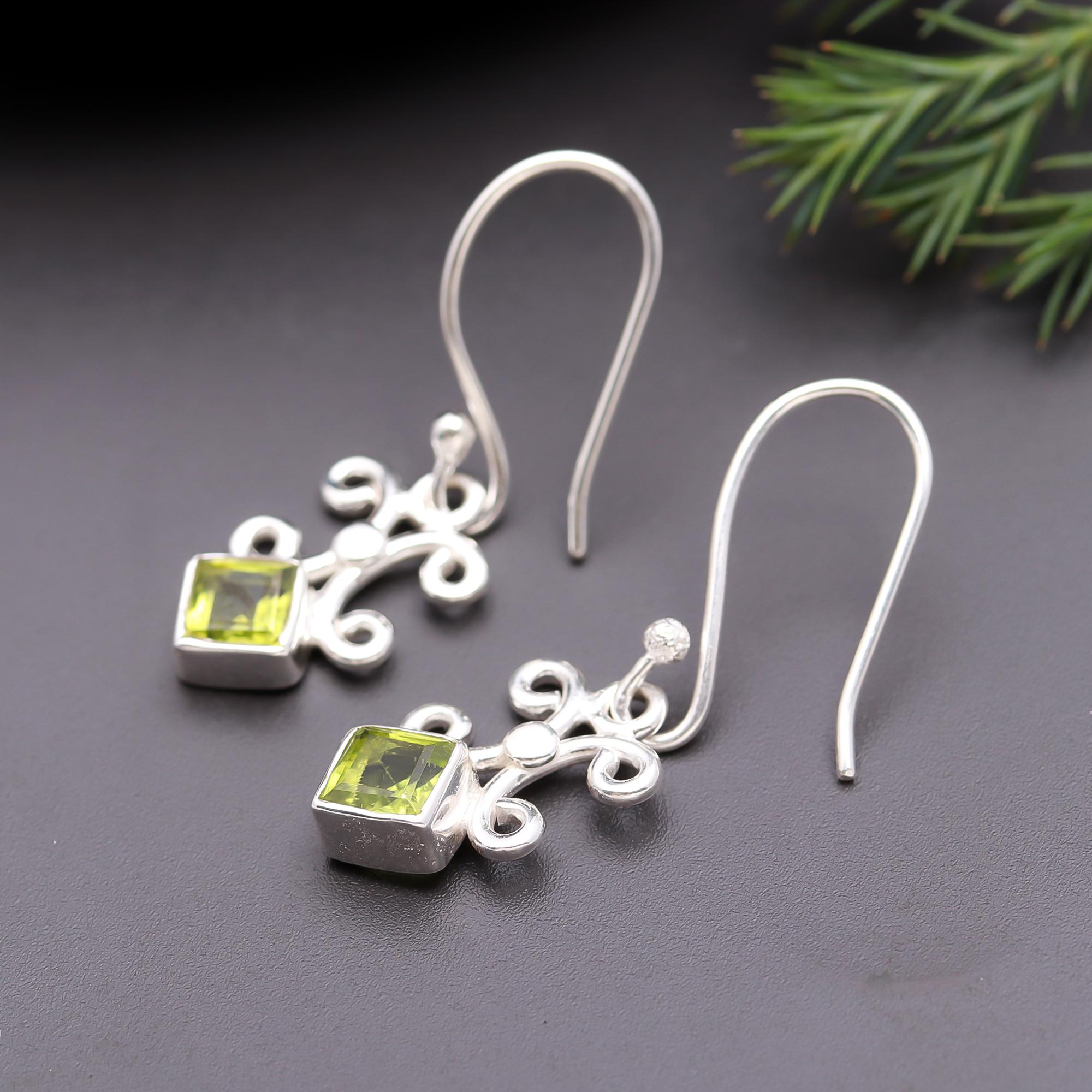 925 Silver Peridot Filigree Dangle Earrings