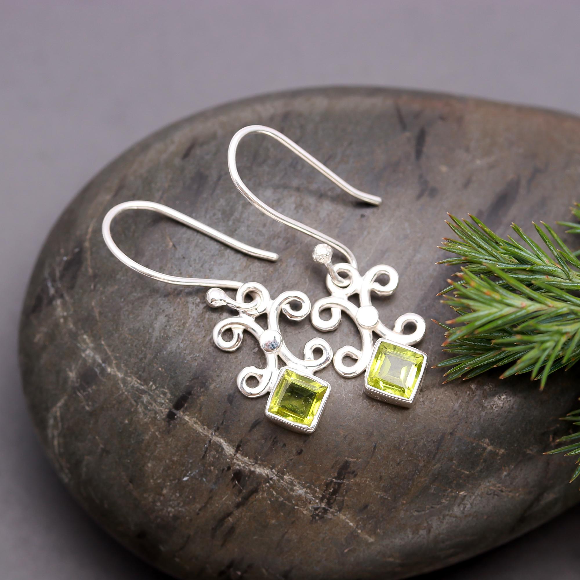 925 Silver Peridot Filigree Dangle Earrings