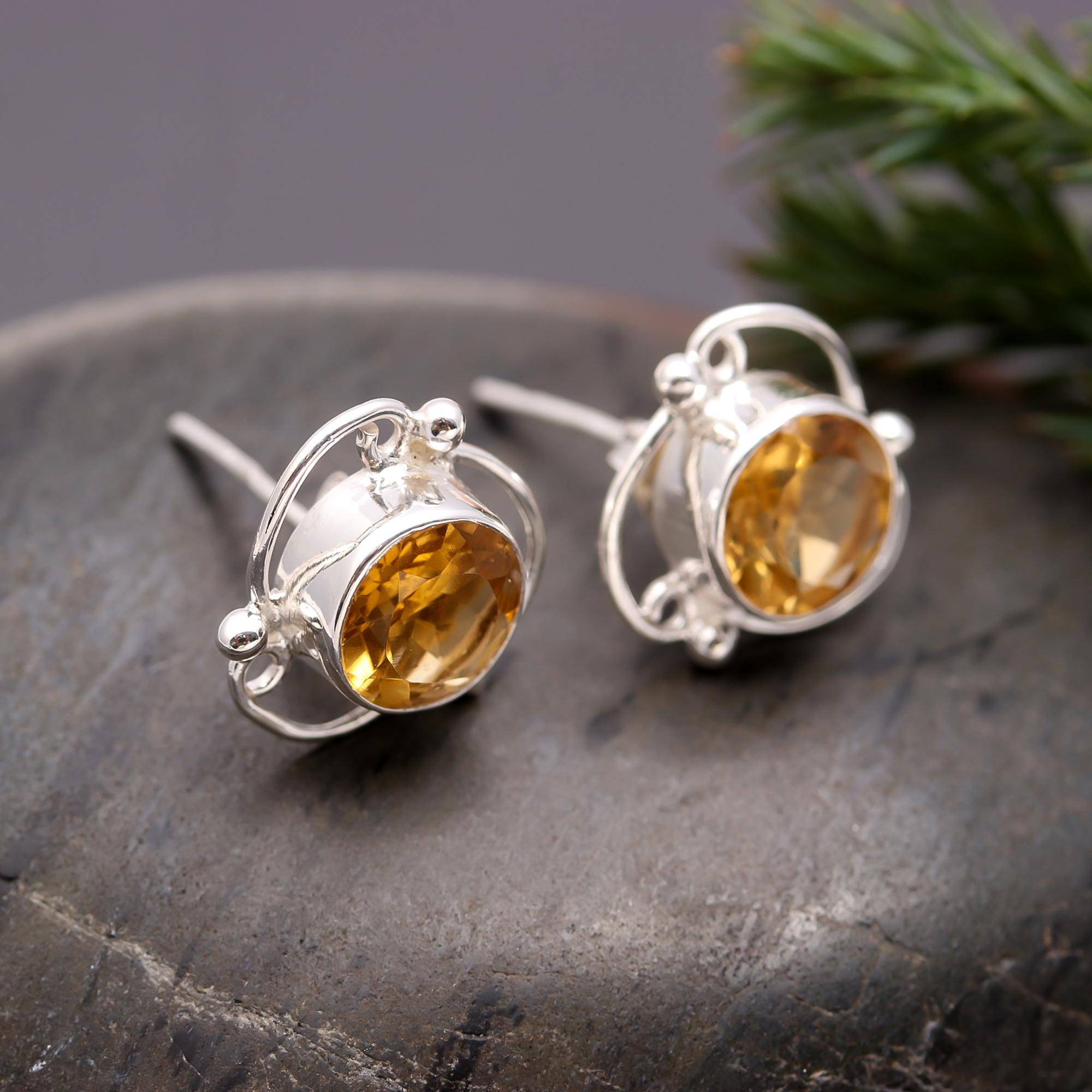 925 Silver Citrine Swirl Stud Earrings