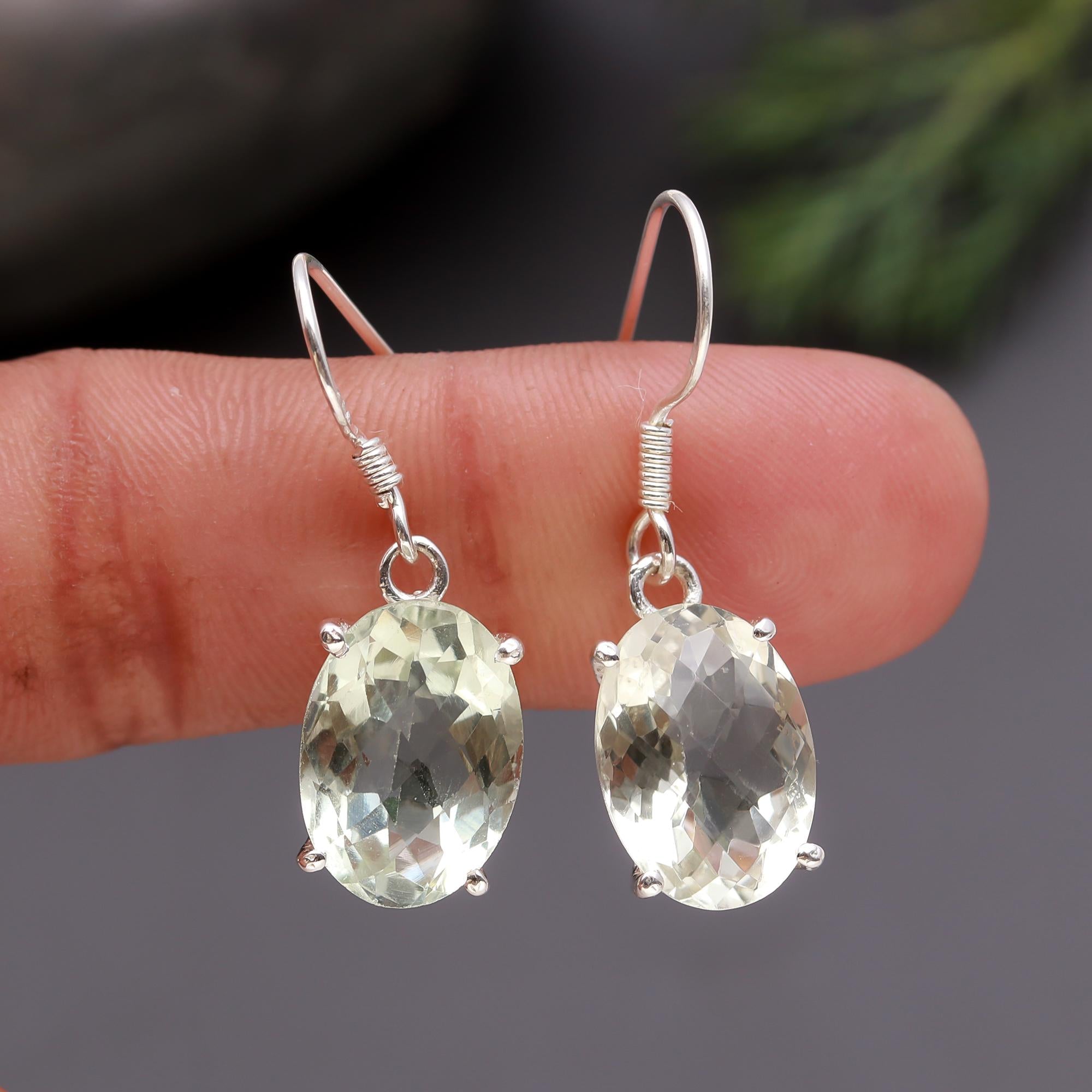 925 Silver Green Amethyst Dangle Earrings