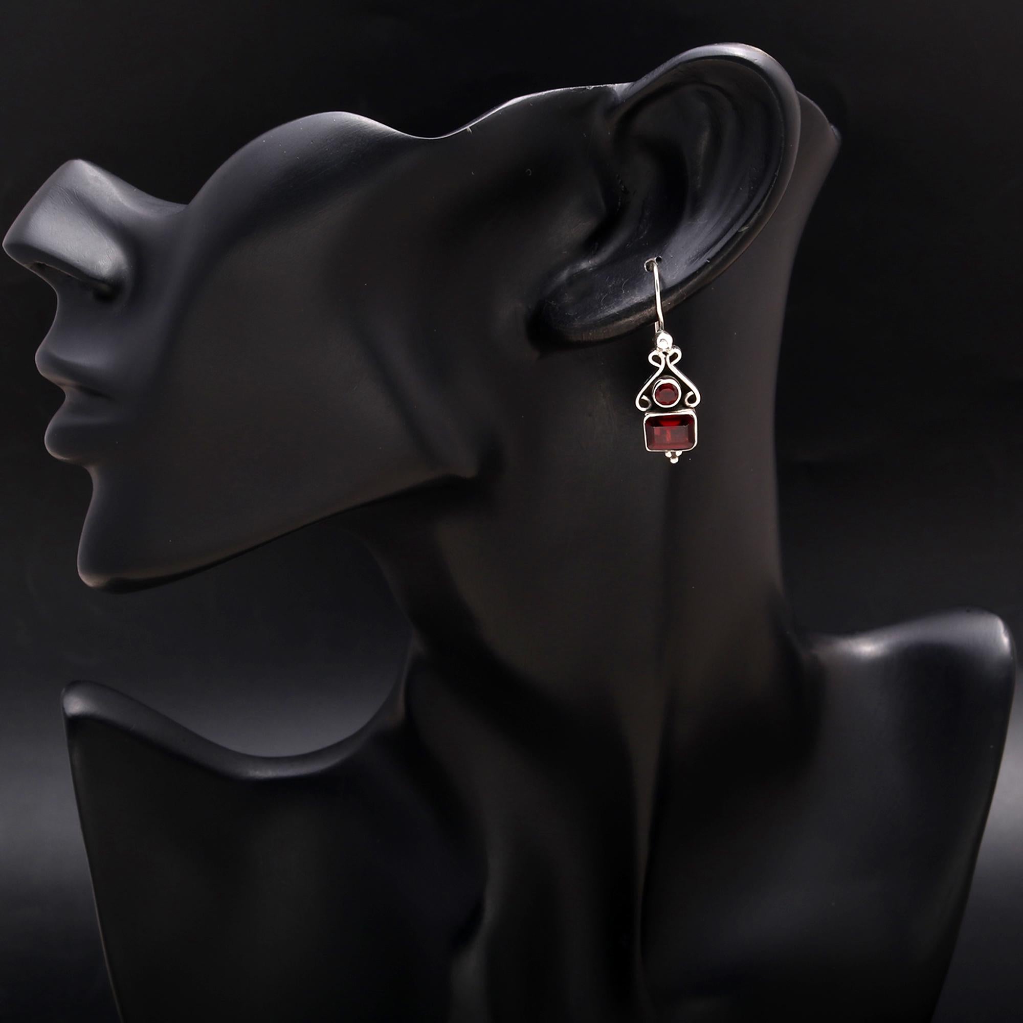 925 Silver Garnet Dangle Earrings