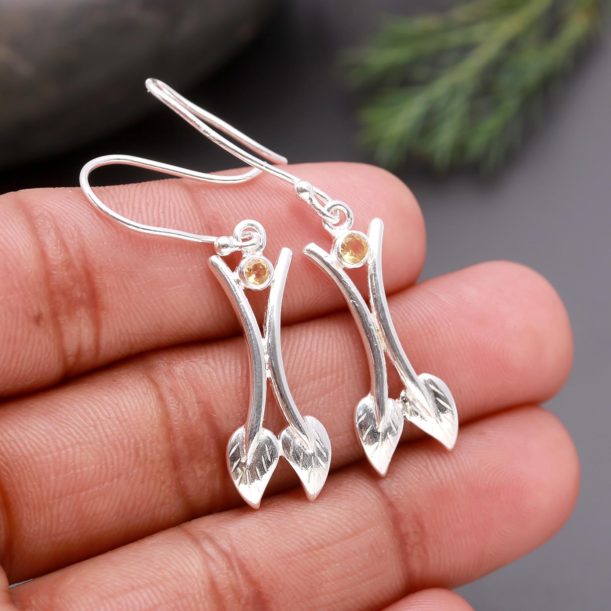 925 Silver Leaf Branch Dangle Earrings