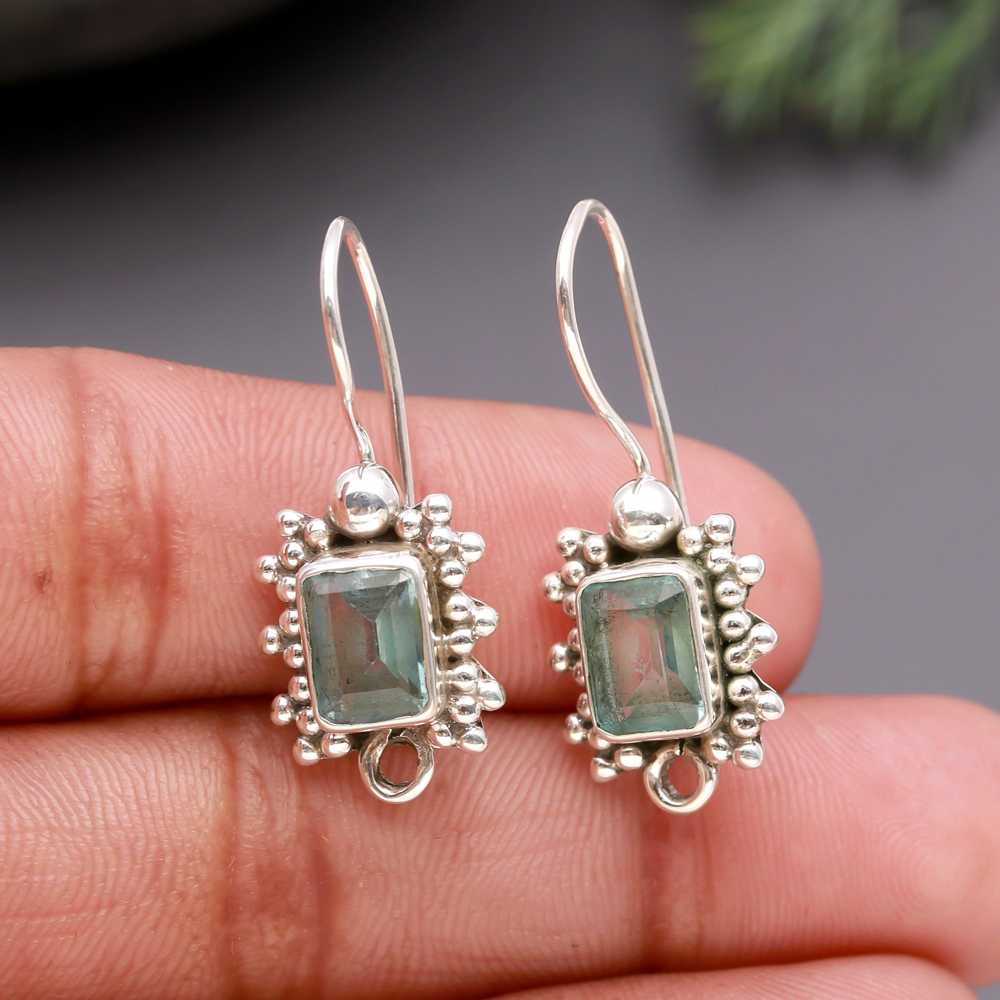 925 Silver Green Quartz Dangle Earrings