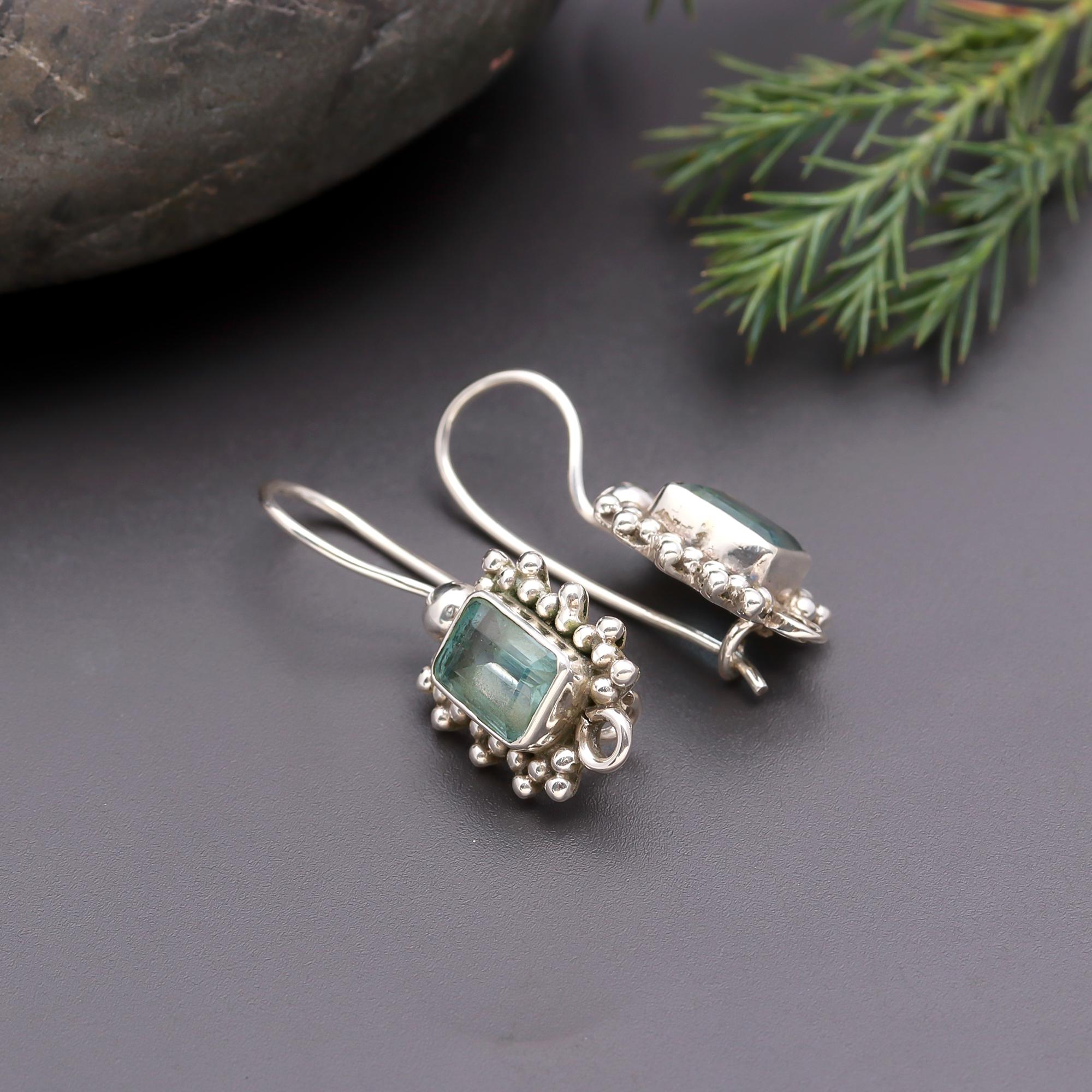 925 Silver Green Quartz Dangle Earrings