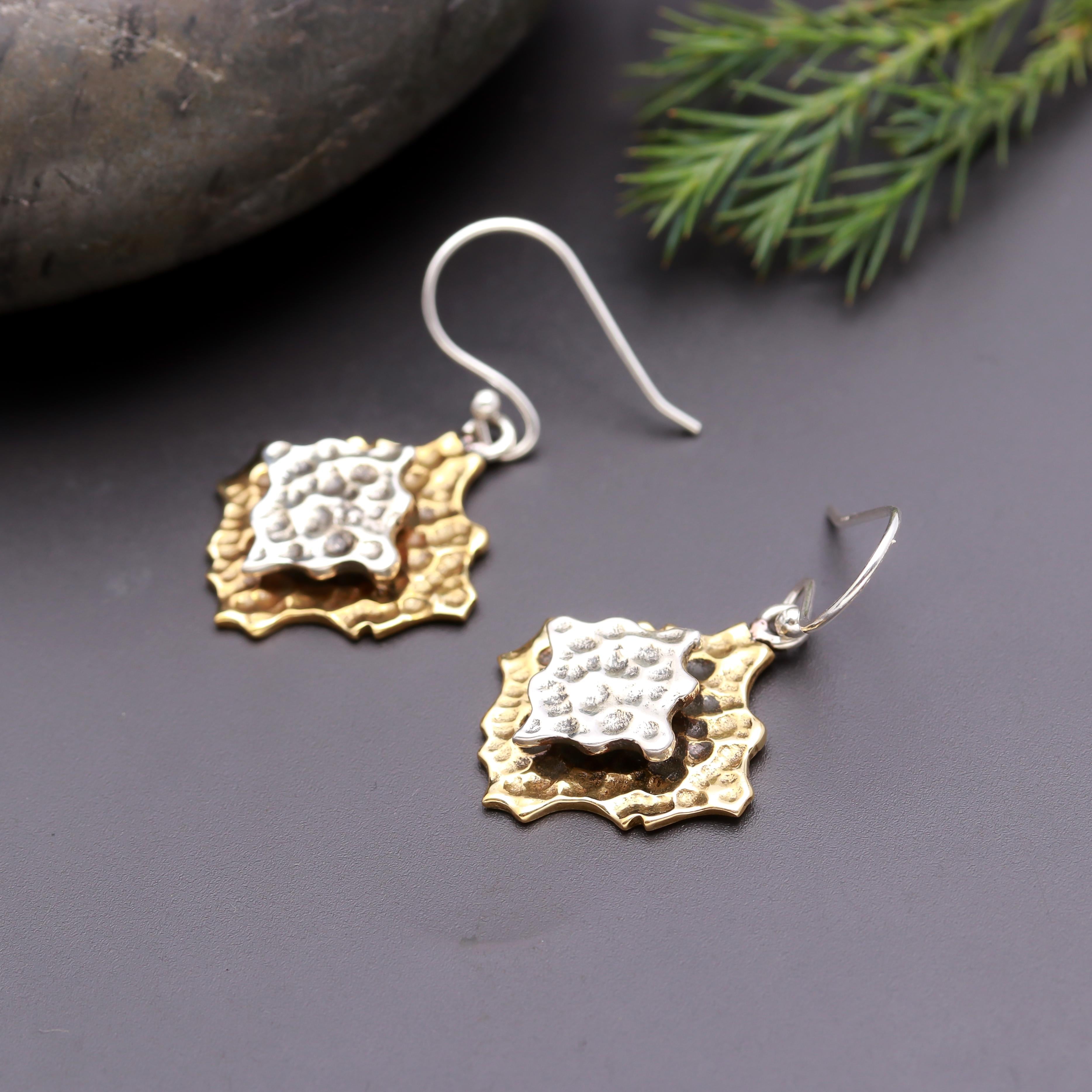 925 Silver Textured Layered Dangle Earrings