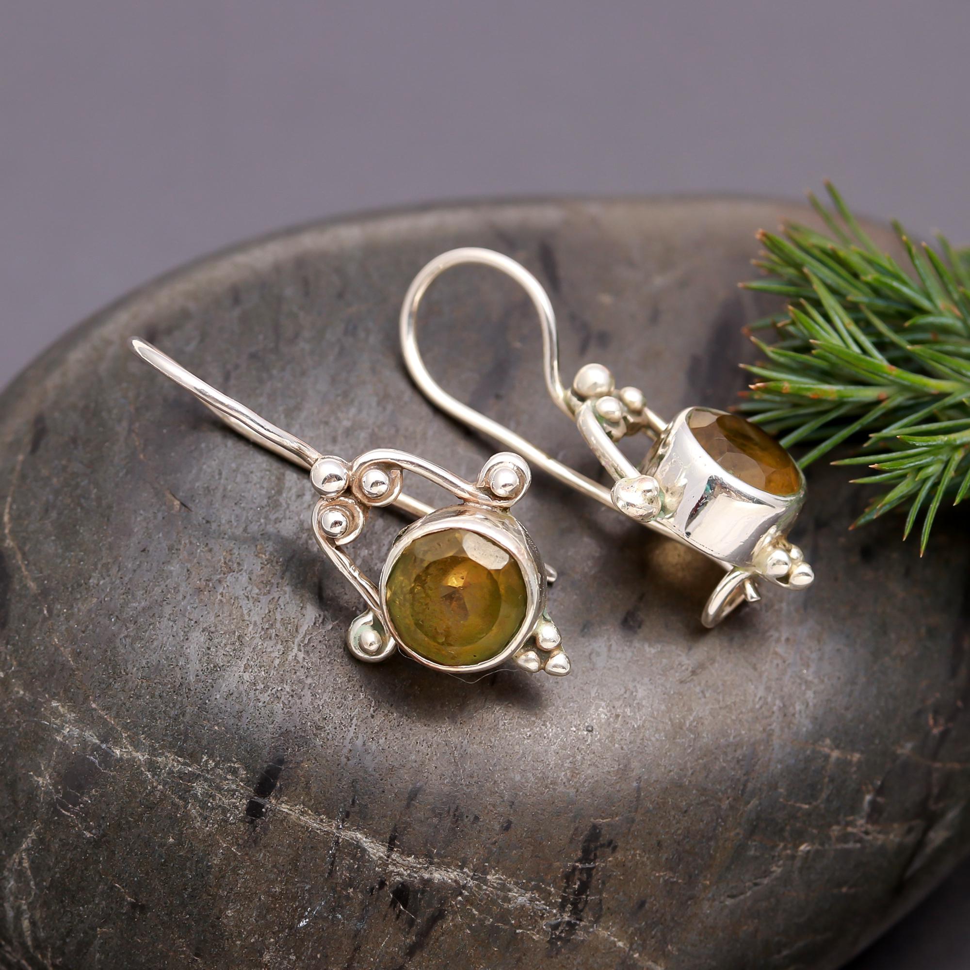 925 Silver Round Blue SapphireDangle Earrings