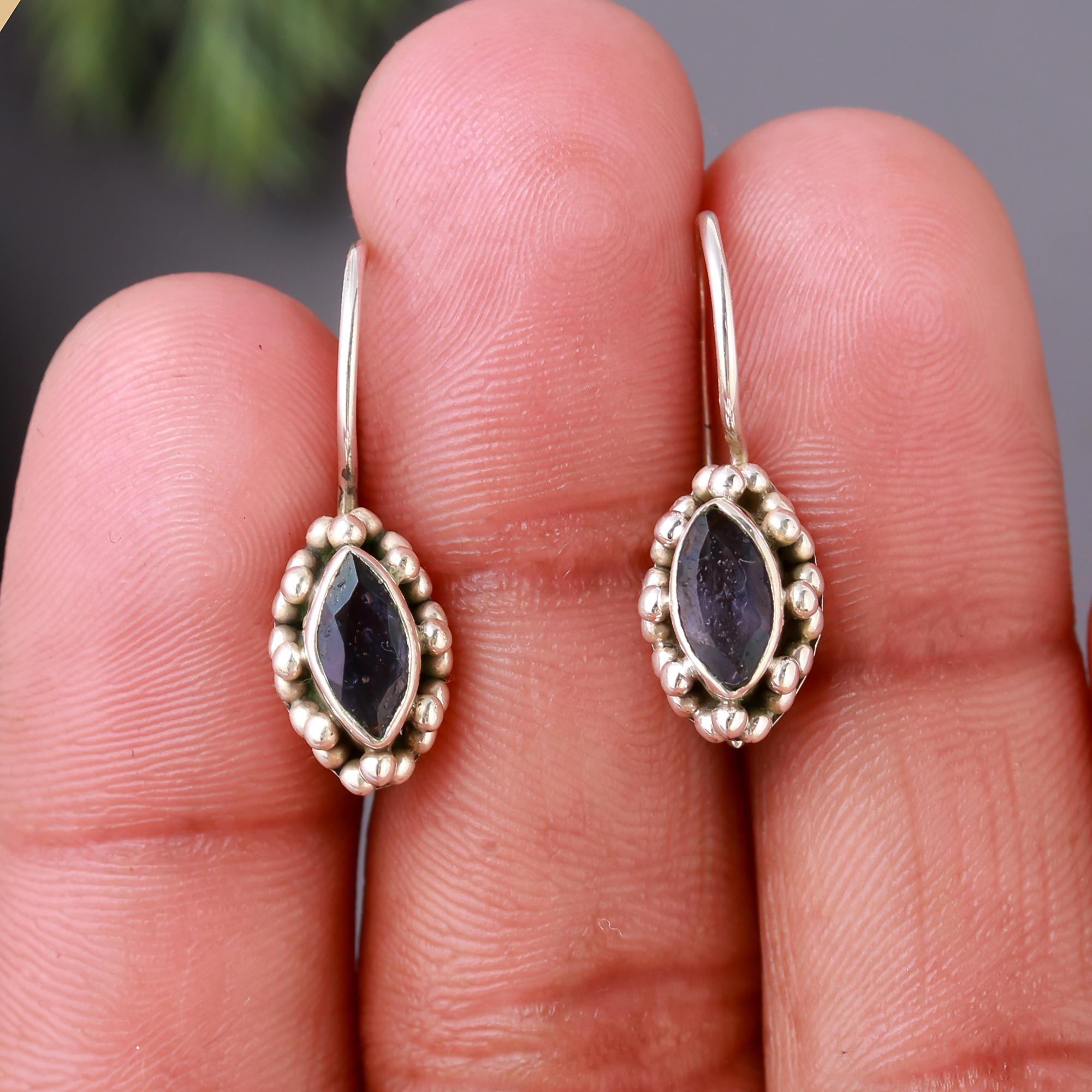 925 Silver Marquise Iolite Dangle Earrings