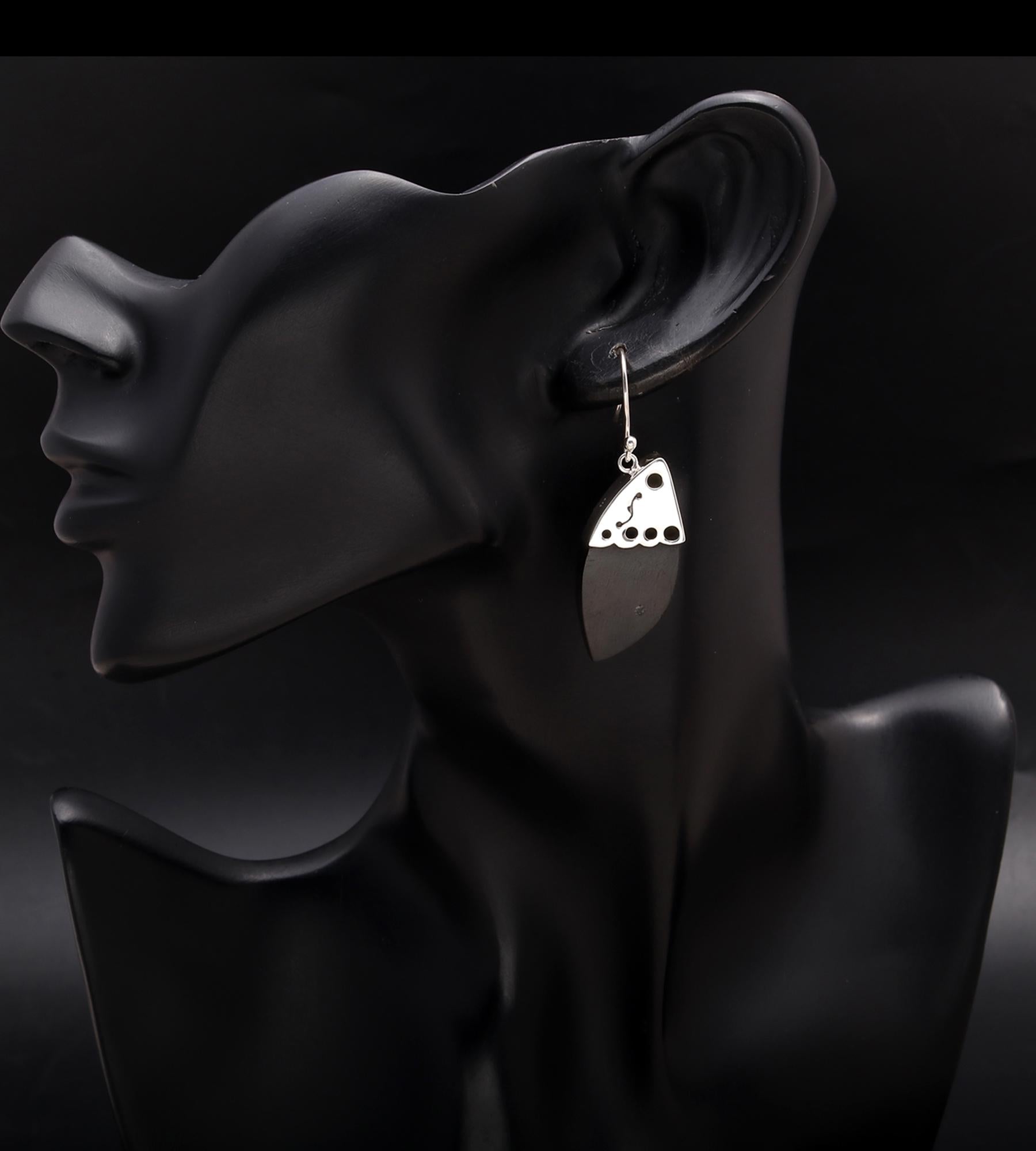 925 Silver Wood Dangle Earrings