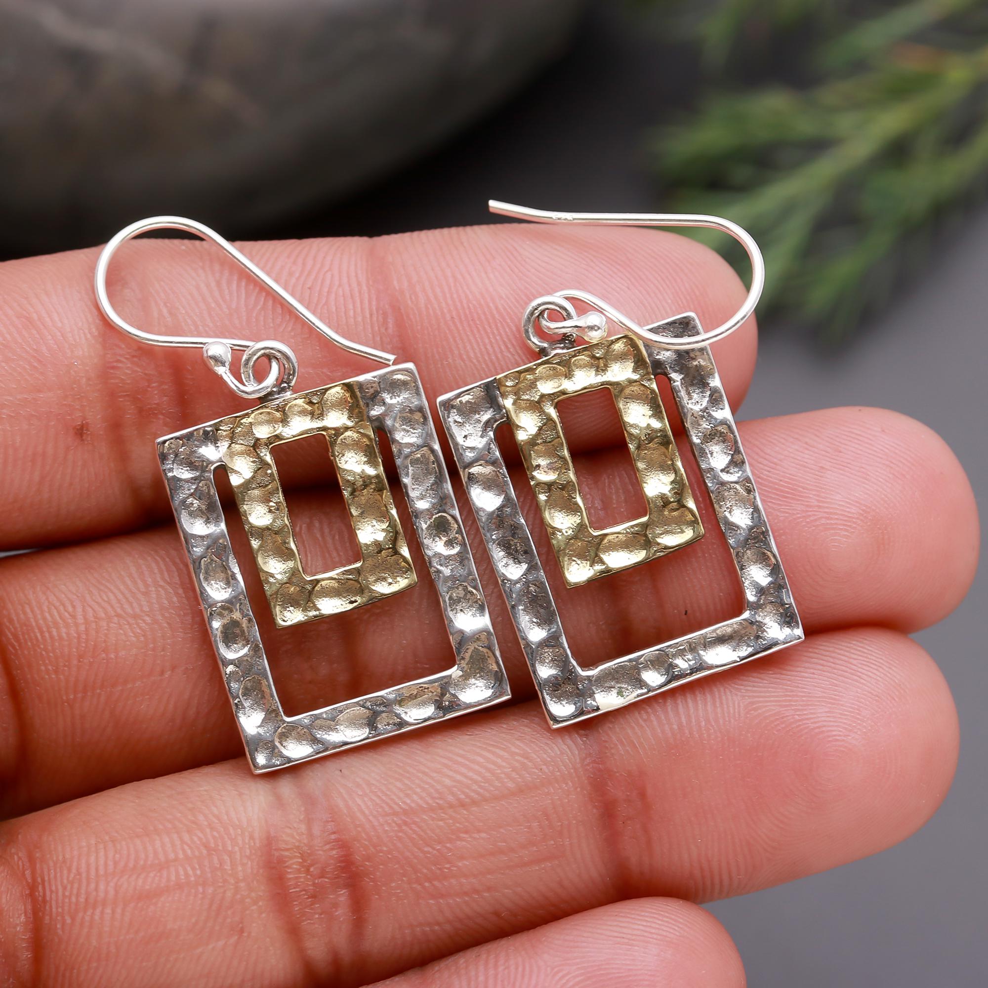 925 Silver Double Rectangle Dangle Earrings