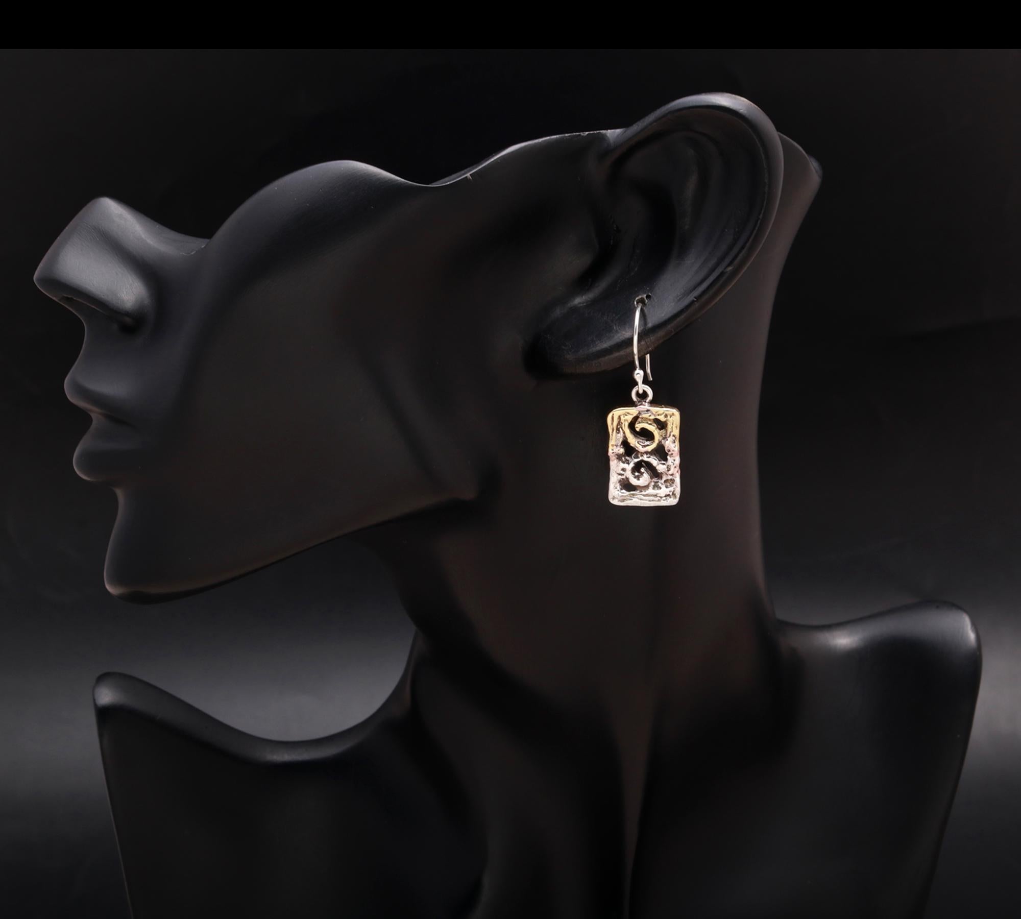 925 Silver Textured Rectangle Swirl Dangle Earrings