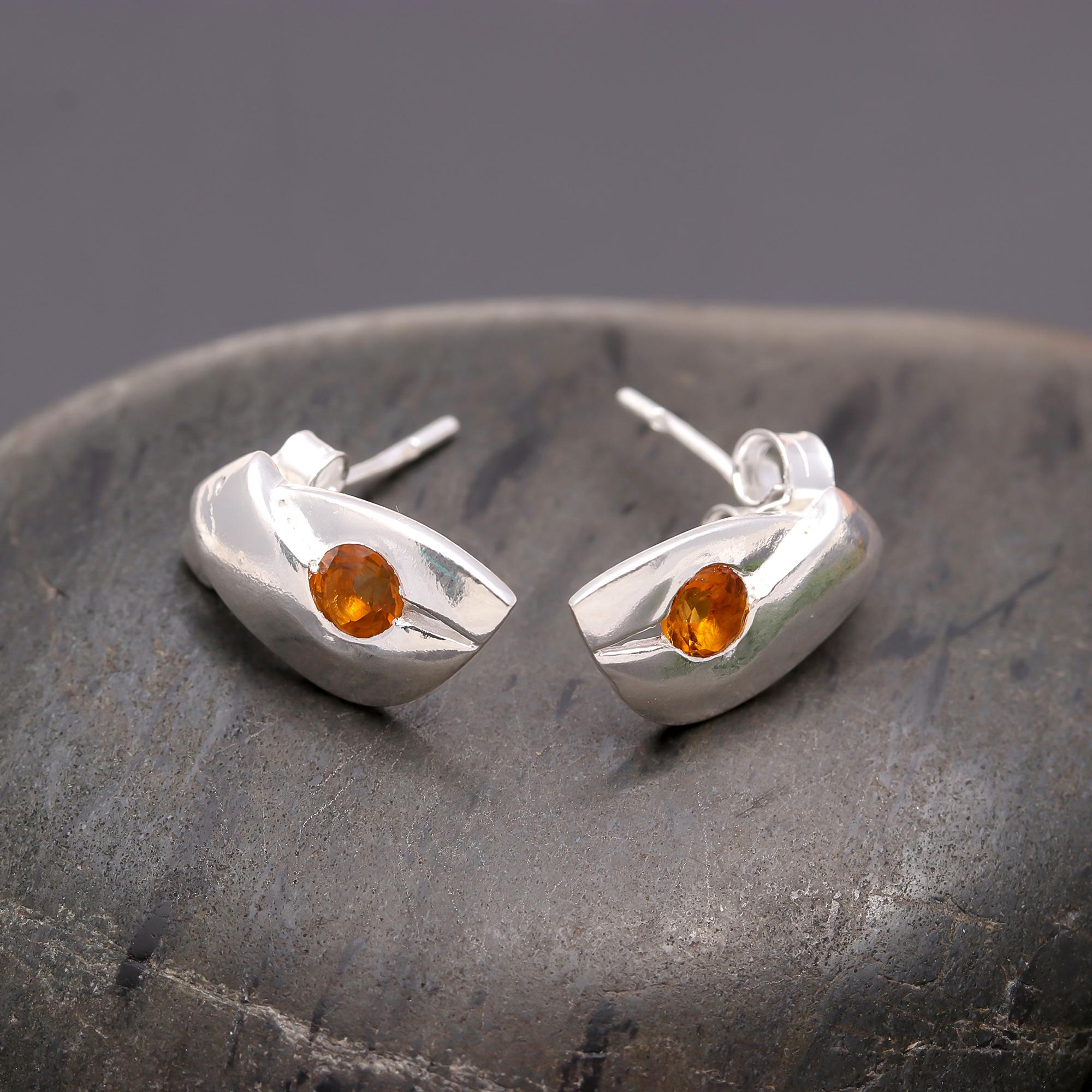 925 Silver Citrine Stud Earrings