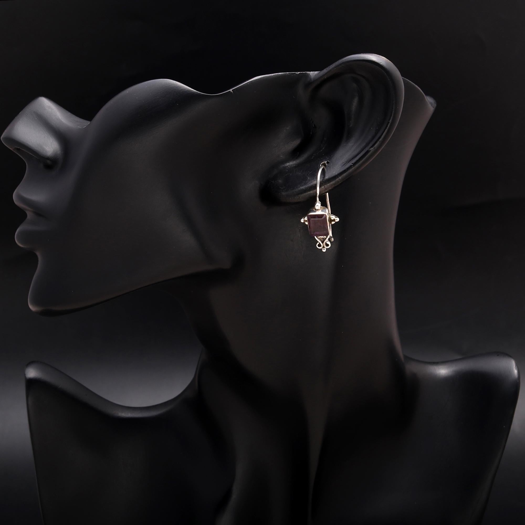 925 Silver Garnet Dangle Earrings