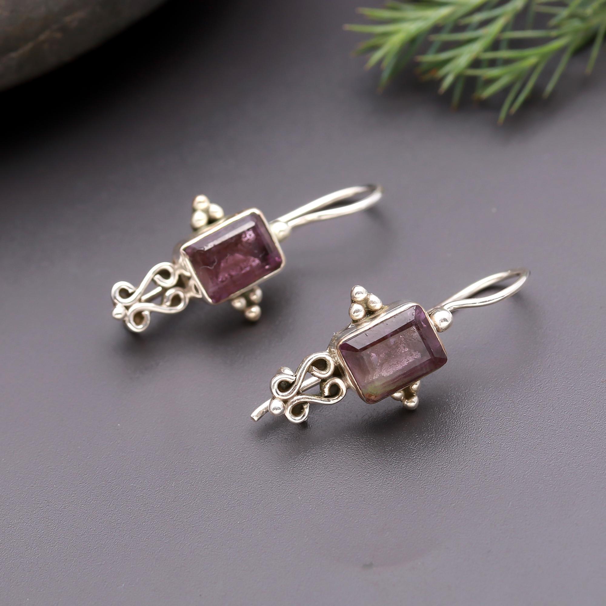 925 Silver Garnet Dangle Earrings