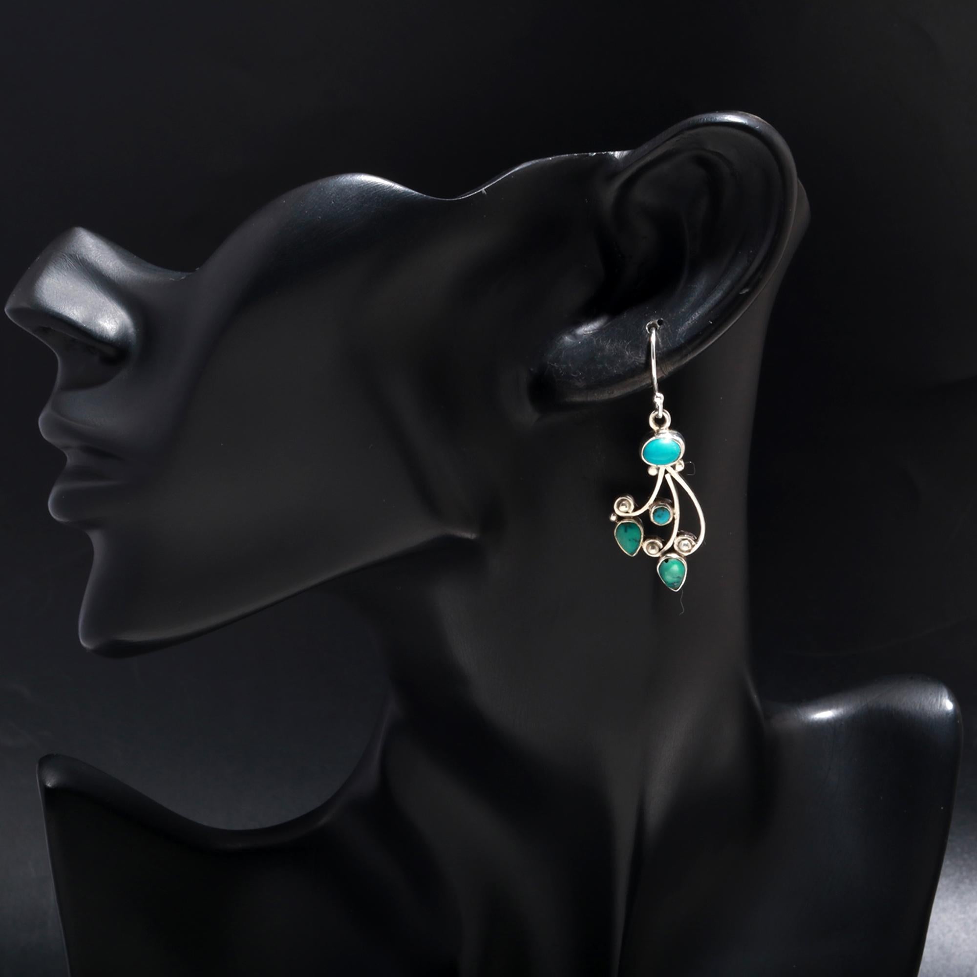 925 Silver Multi Turquoise Dangle Earrings