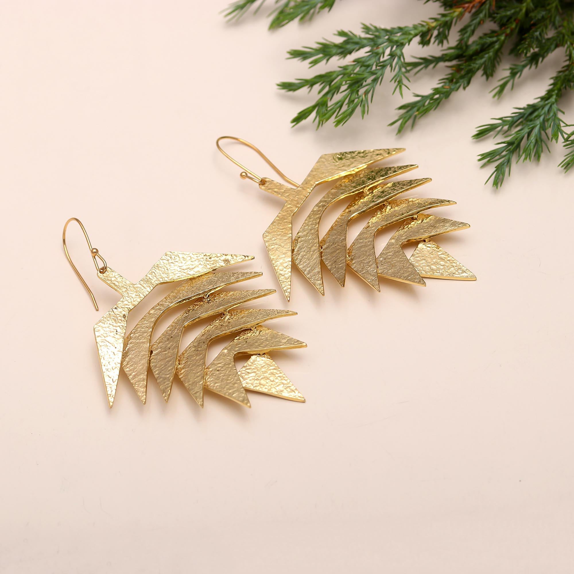 925 Silver Layered Leaf Dangle Earrings