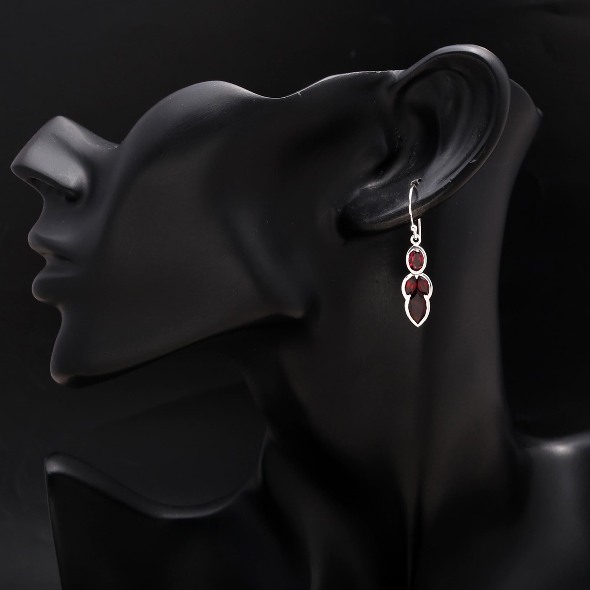 925 Silver Multi-Cut Garnet Drop Earrings