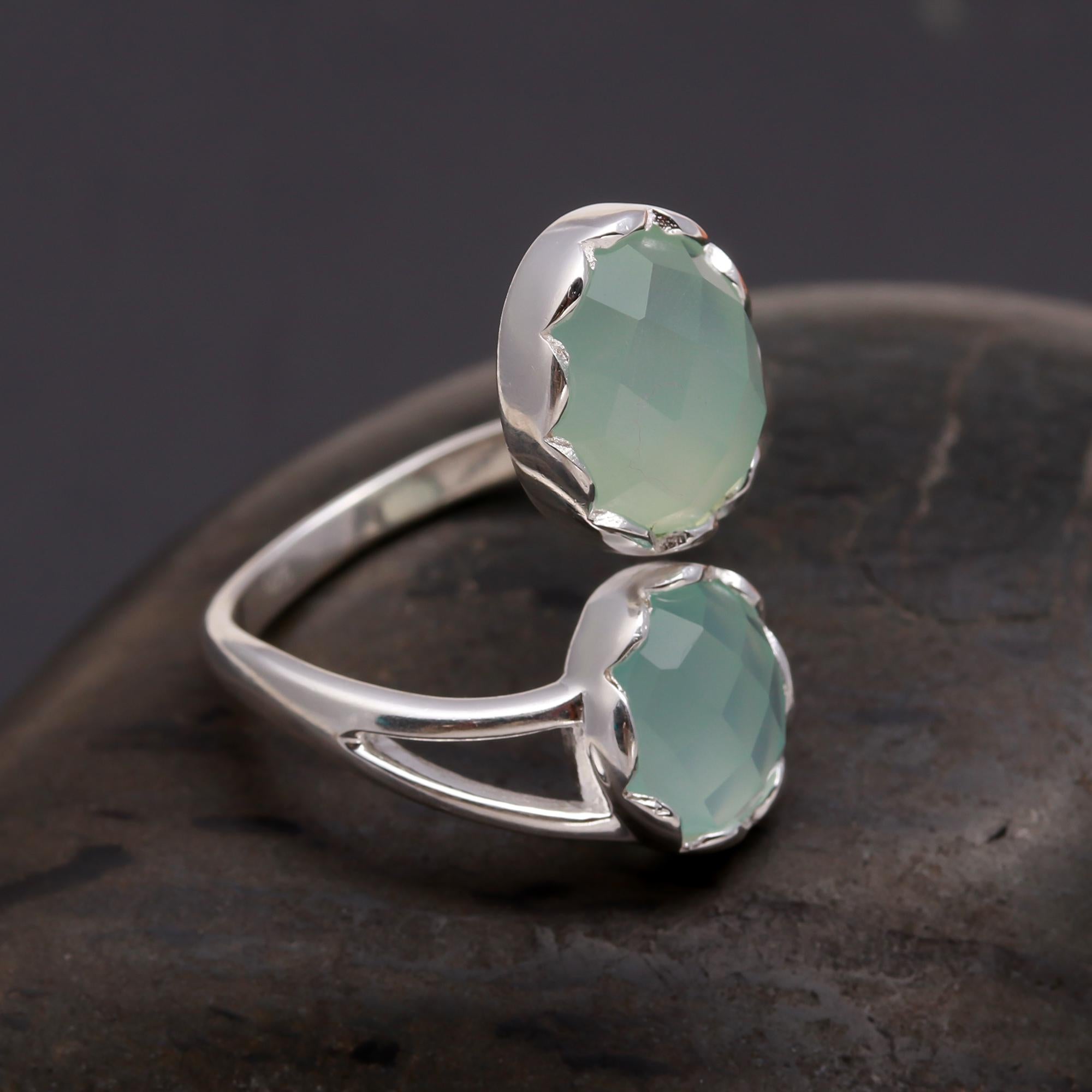 925 Silver Green Chalcedony Ring