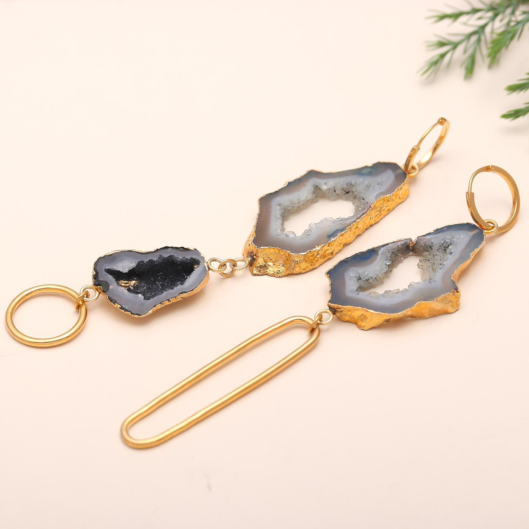 The Asymmetric Geode: Raw Agate Slice Earrings
