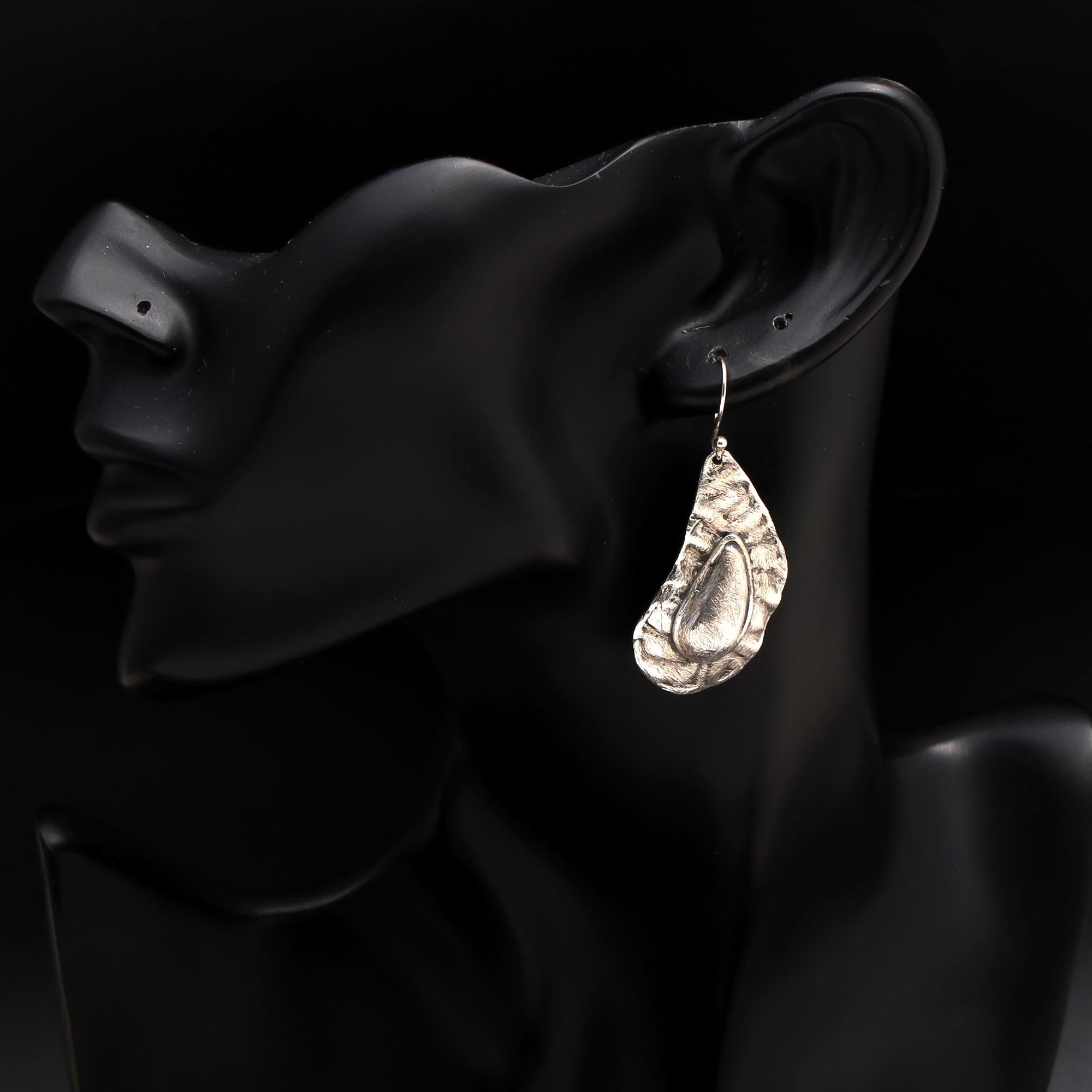 925 Silver Textured Teardrop Dangle Earrings