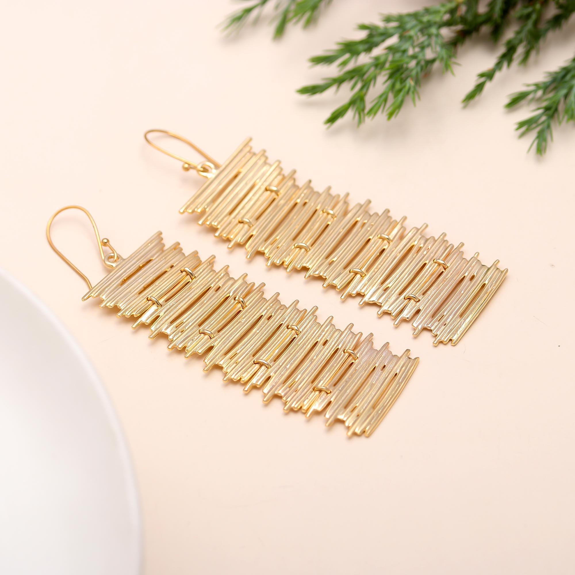 Designer Brass Matte Stick Earrings