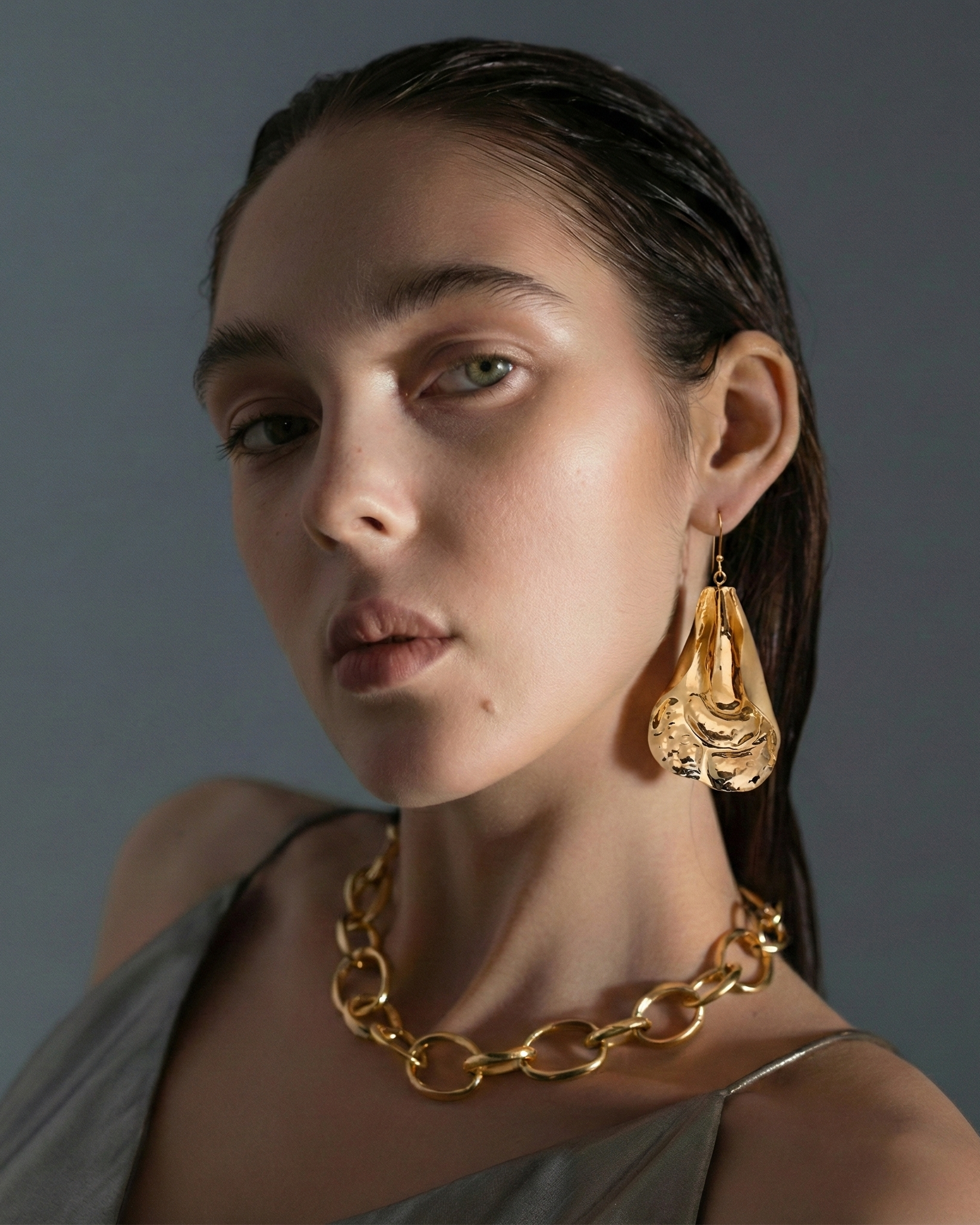 The Golden Lily: Sculptural Molten Gold Petal Earrings