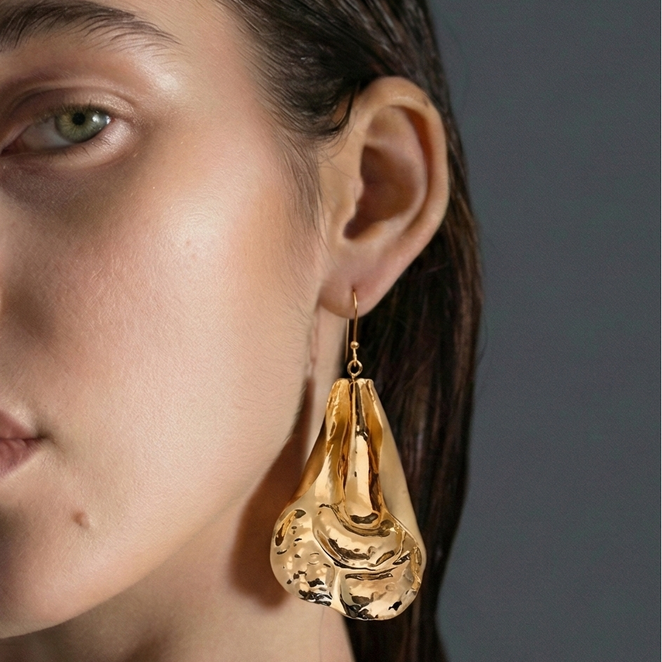 The Golden Lily: Sculptural Molten Gold Petal Earrings
