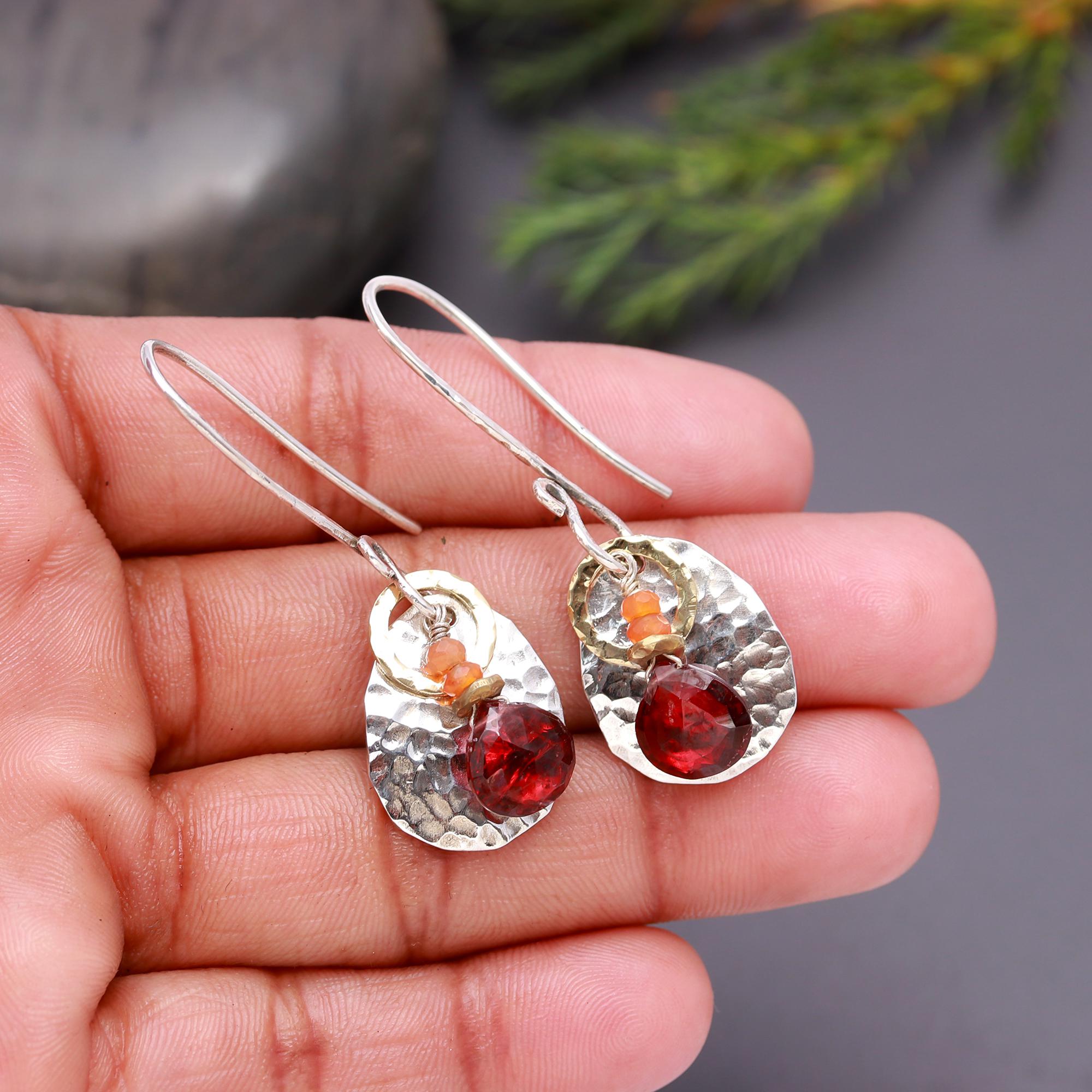 925 Silver Hammered Disc Drops Earrings