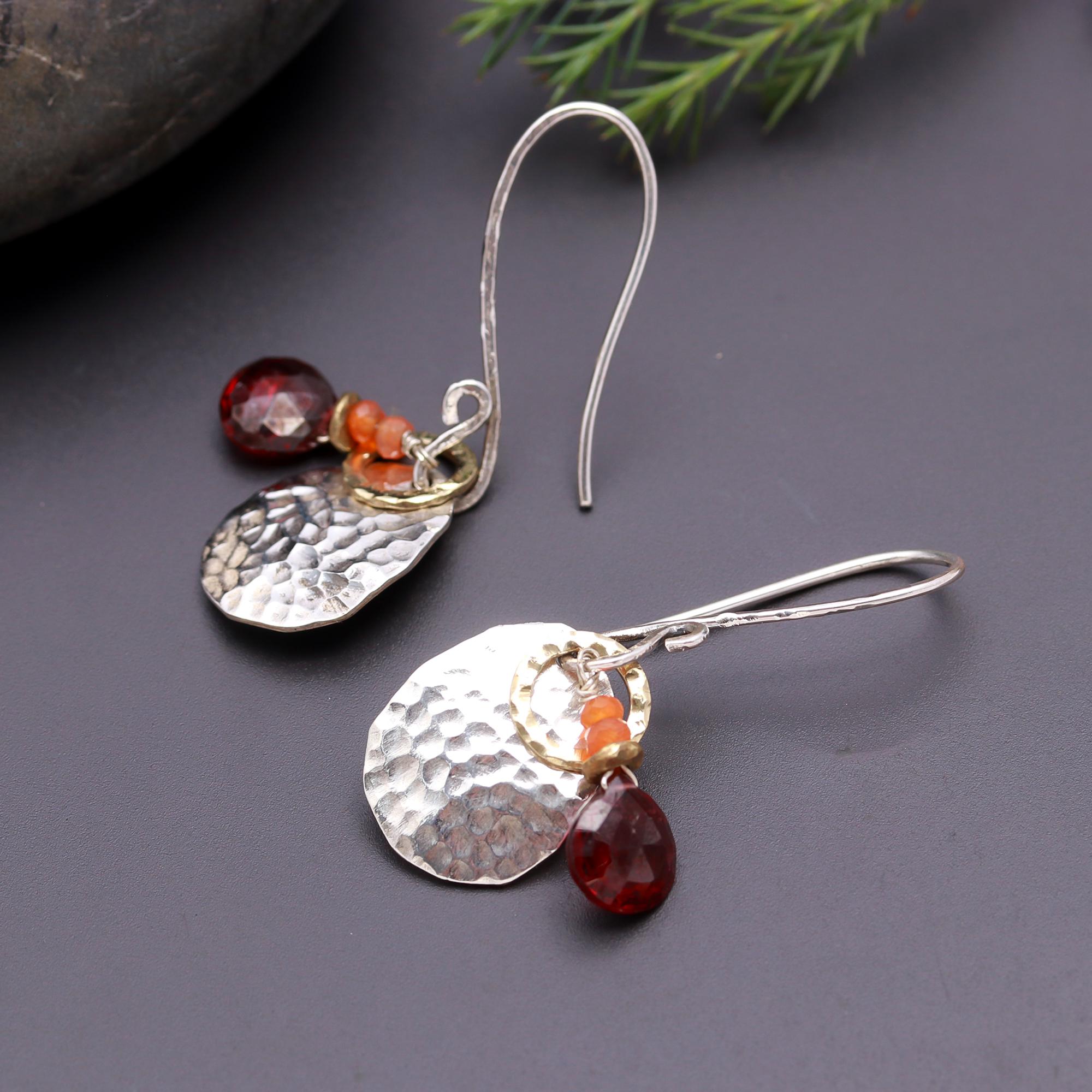 925 Silver Hammered Disc Drops Earrings