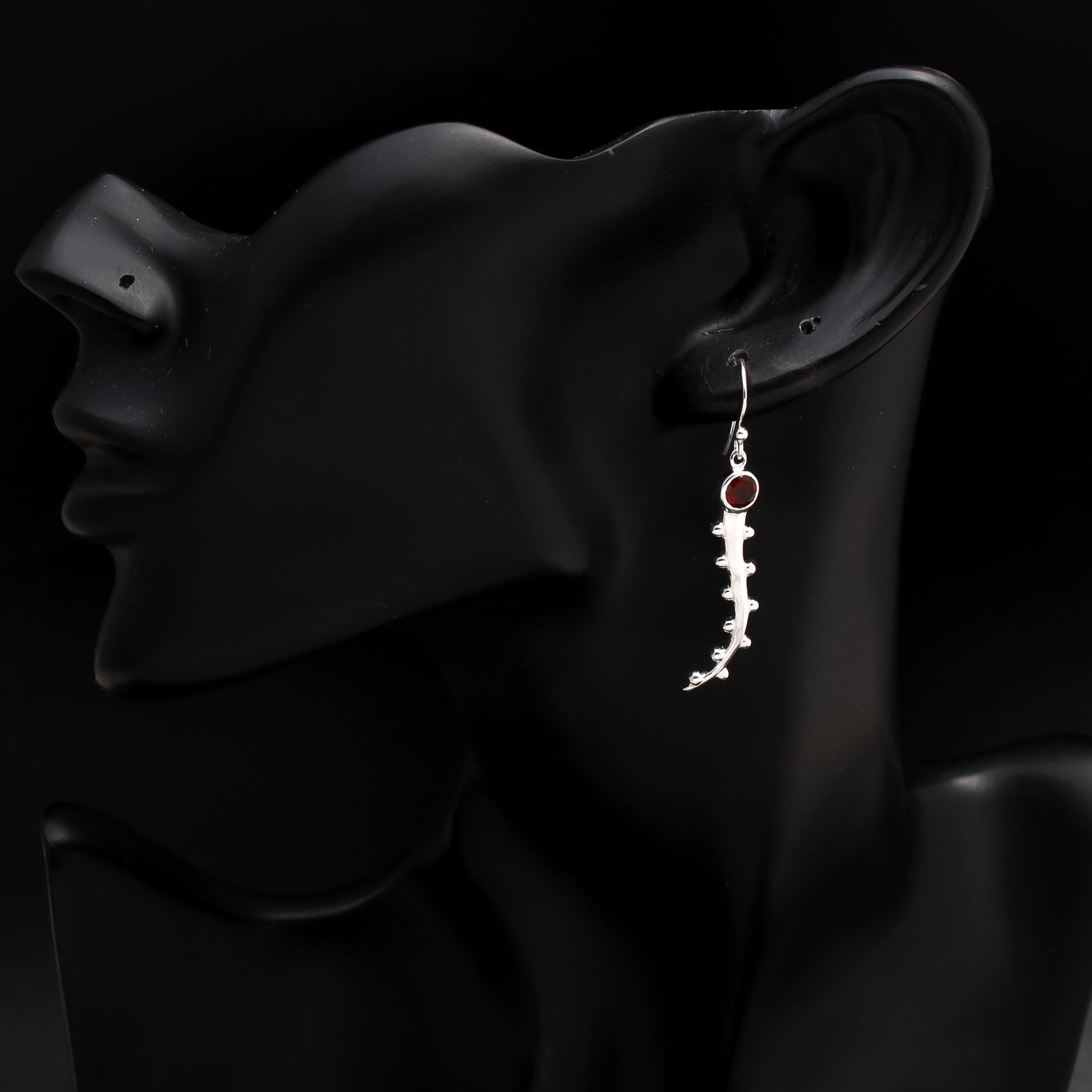 925 Silver Garnet Dangle Earrings
