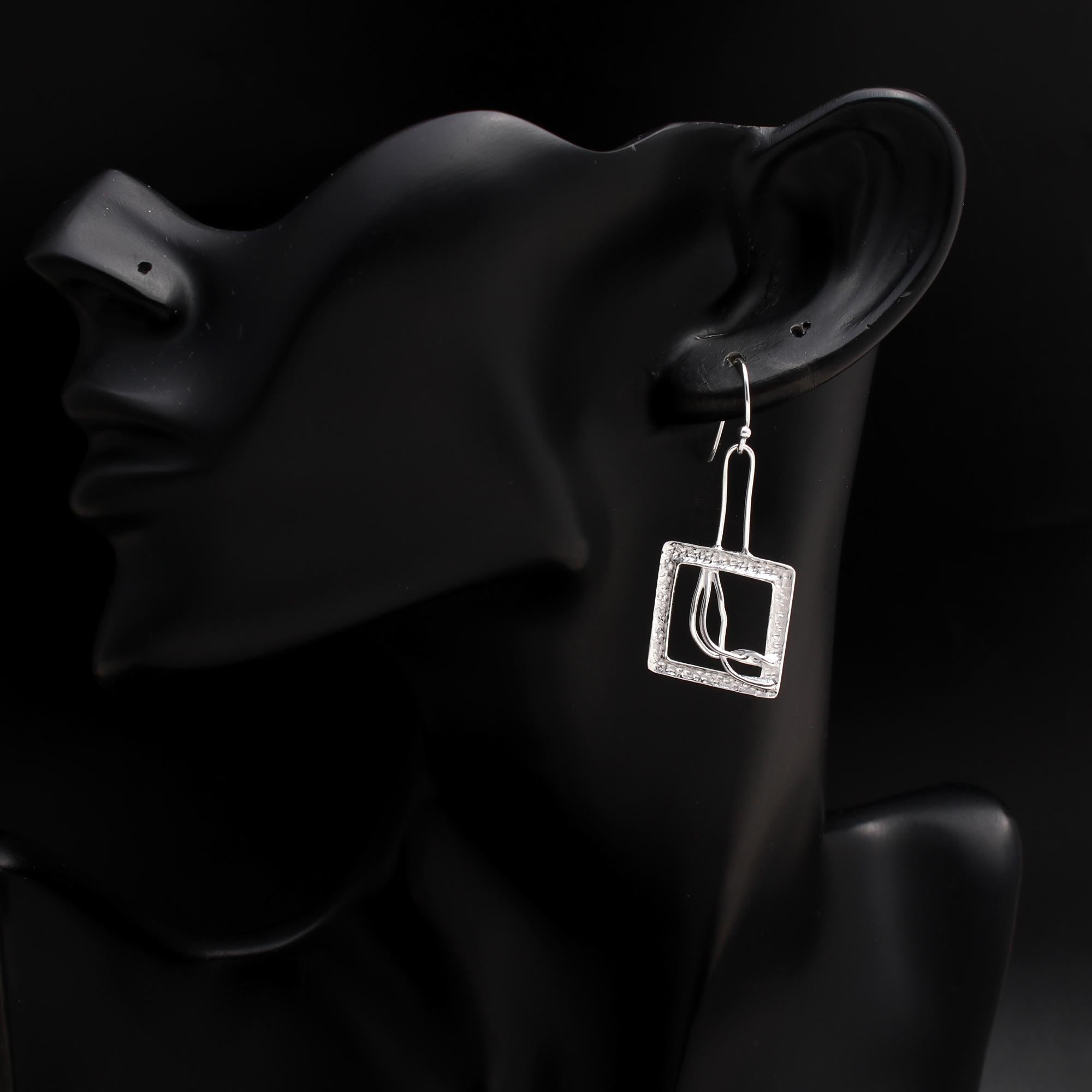 925 Silver Hammered Square Frame Earrings