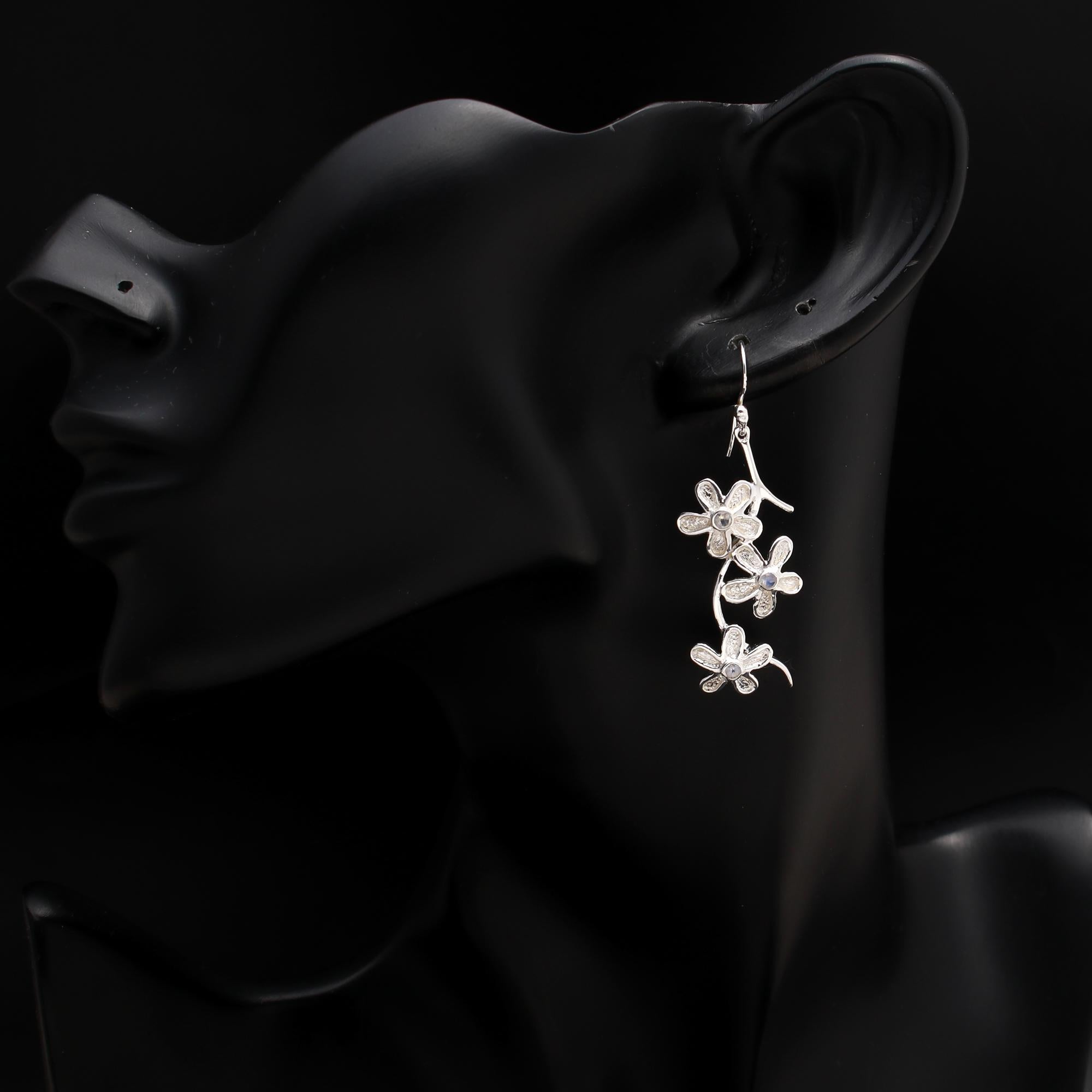 925 Silver Cascading Flower Dangle Earrings