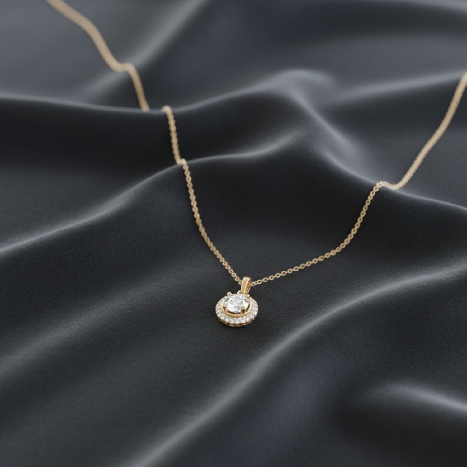 925 Sterling Silver Gold Plated Round Moissanite Halo Pendant Necklace