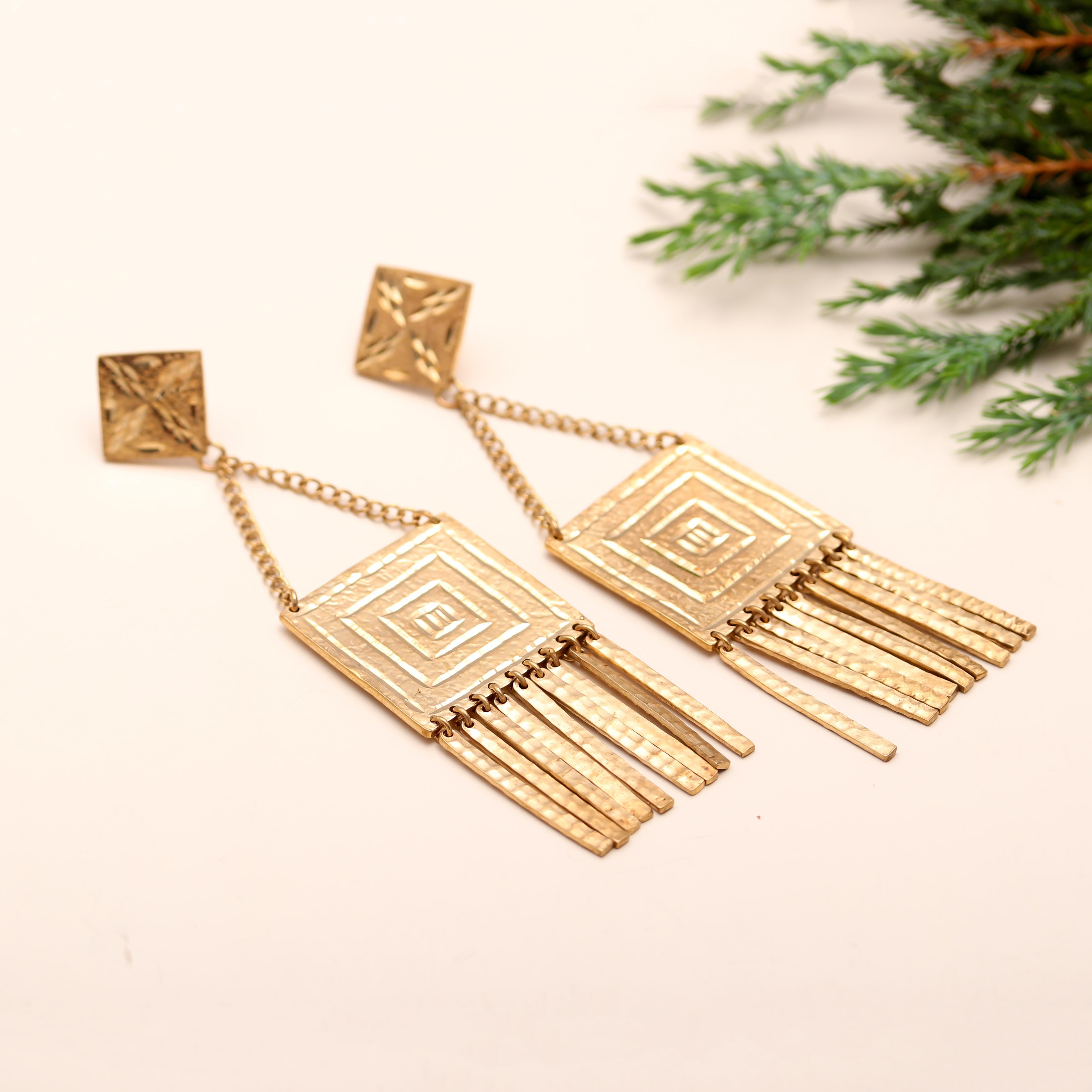 925 Silver Square Fringe Drop Earrings