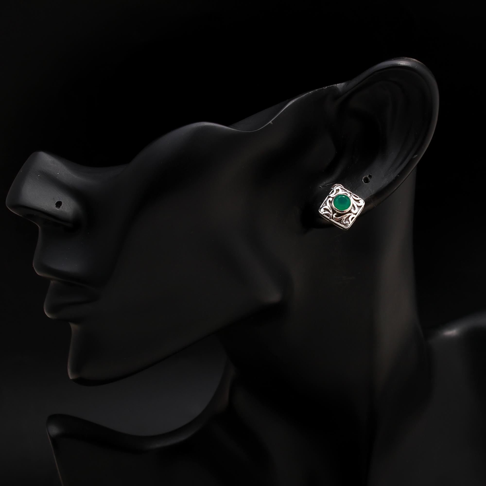 925 Silver Green Onyx Stud Earrings