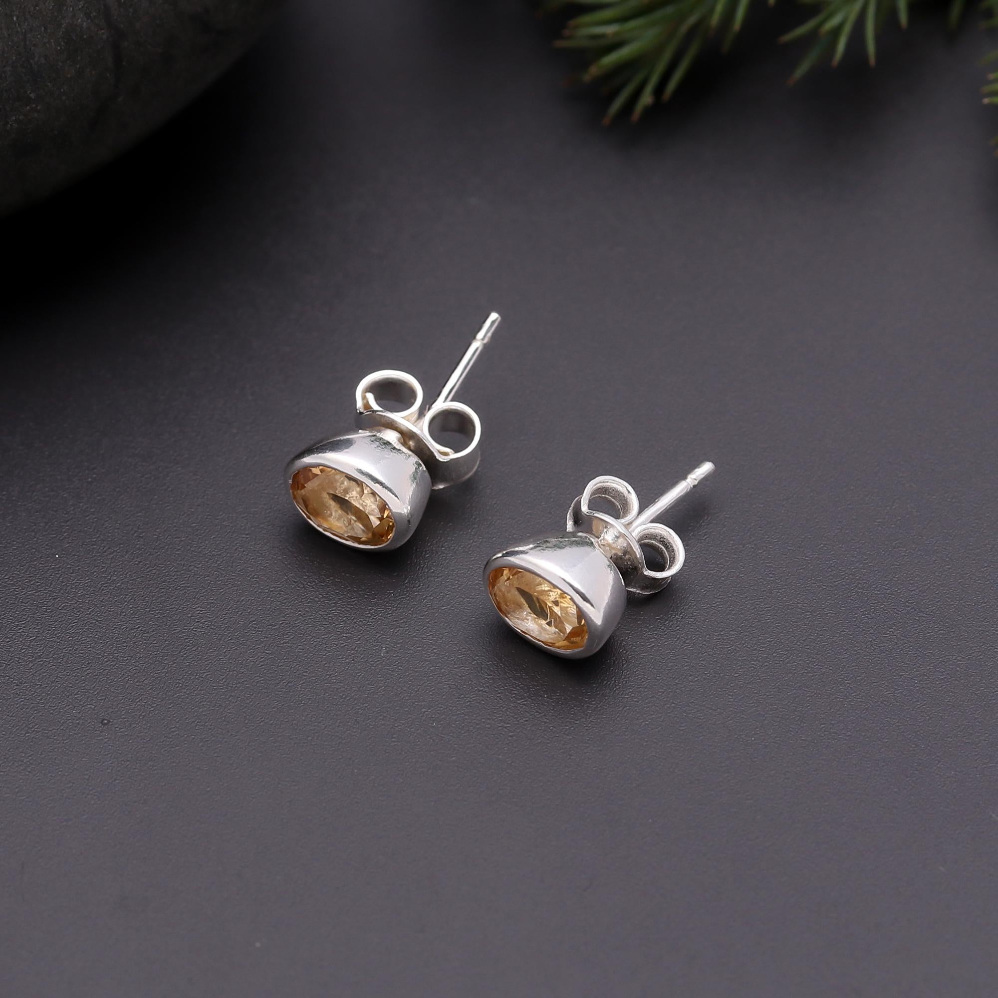 925 Silver Oval Citrine Stud Earrings