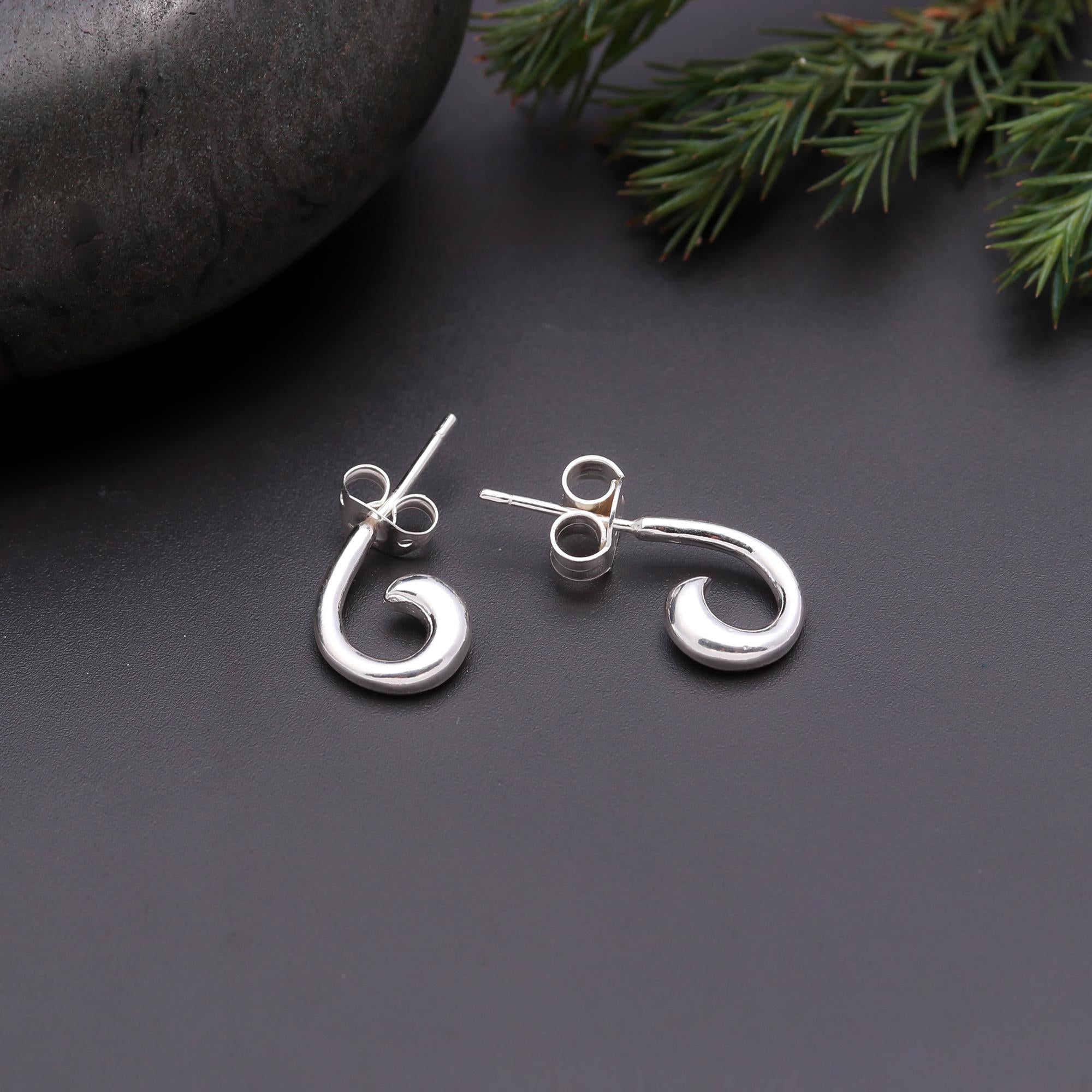 925 Silver Spiral Hook Stud Earrings