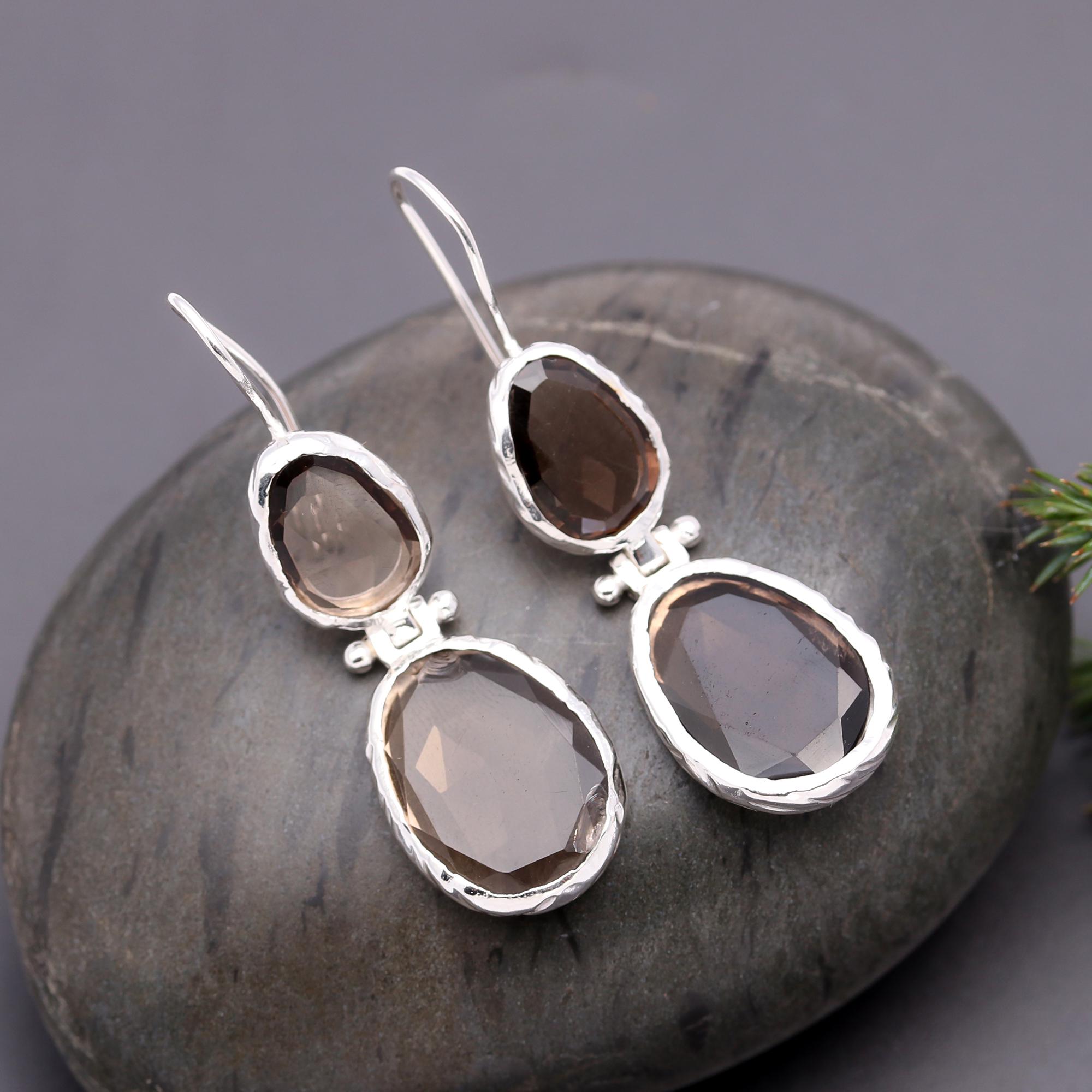 925 Silver Smoky Quartz Dangle Earrings
