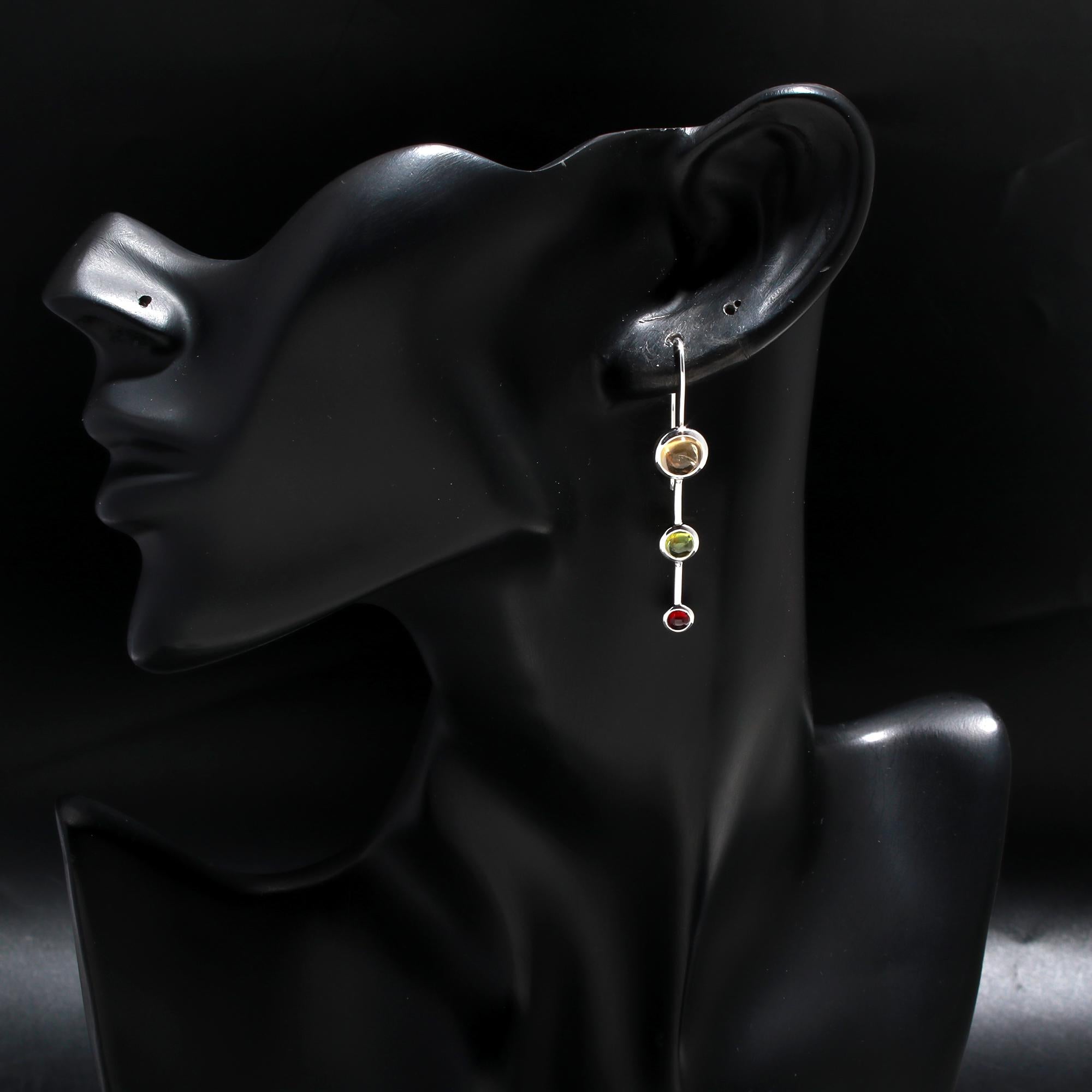 925 Silver Citrine, Peridot & Garnet Dangle Earrings